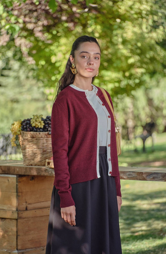 Katmanlı Kısa Bordo Triko Hırka - Fatma Atasoy