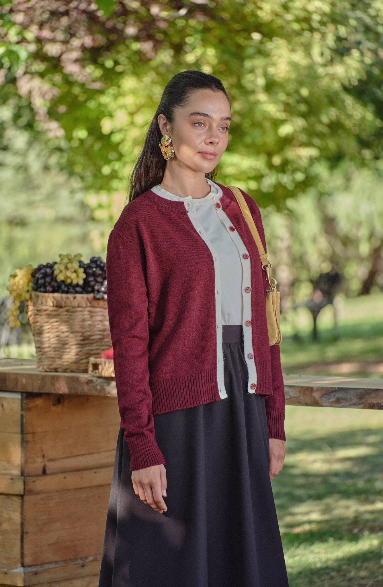 Katmanlı Kısa Bordo Triko Hırka - Fatma Atasoy