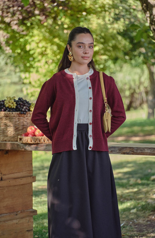 Katmanlı Kısa Bordo Triko Hırka - Fatma Atasoy