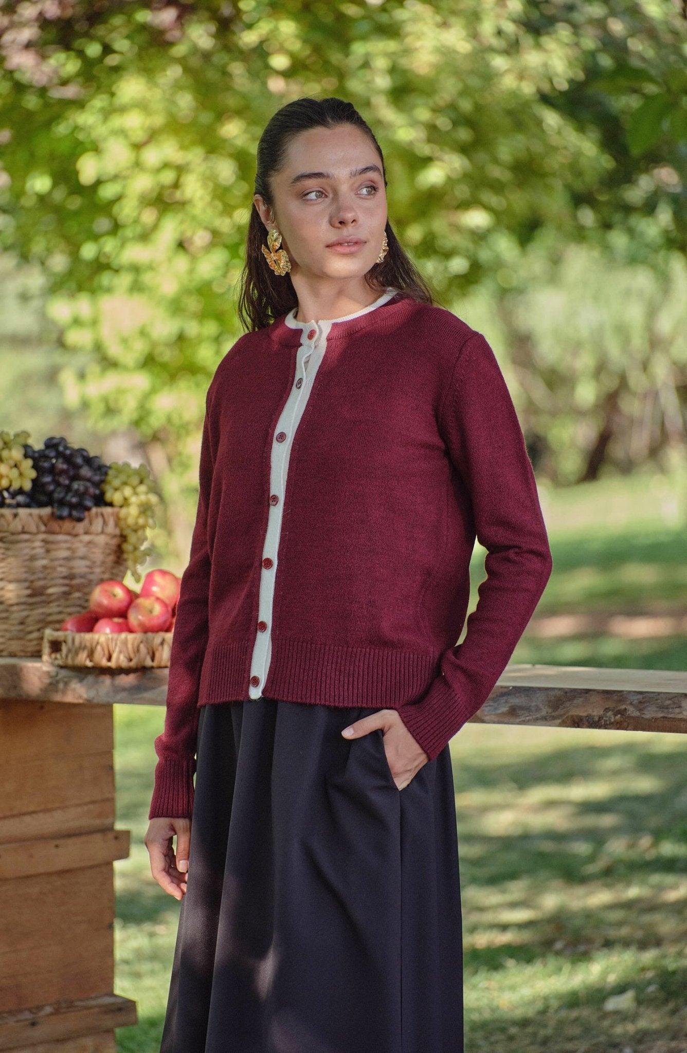 Katmanlı Kısa Bordo Triko Hırka - Fatma Atasoy