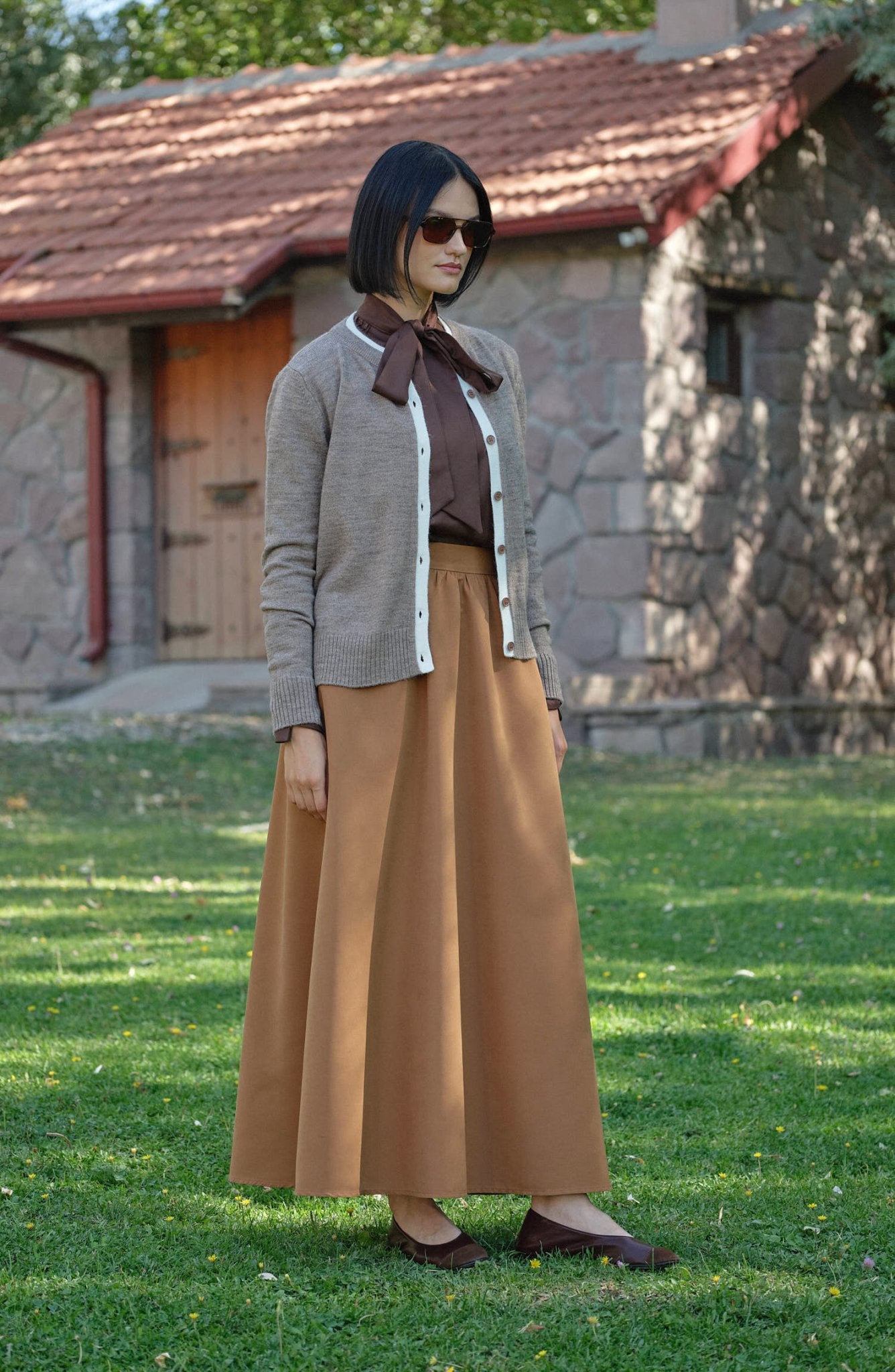 Katmanlı Kısa Mocha Triko Hırka - Fatma Atasoy