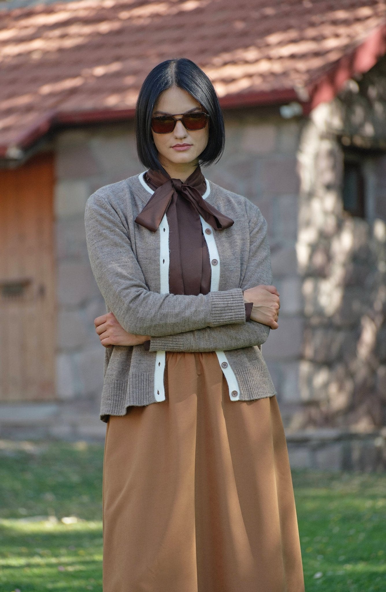 Katmanlı Kısa Mocha Triko Hırka - Fatma Atasoy
