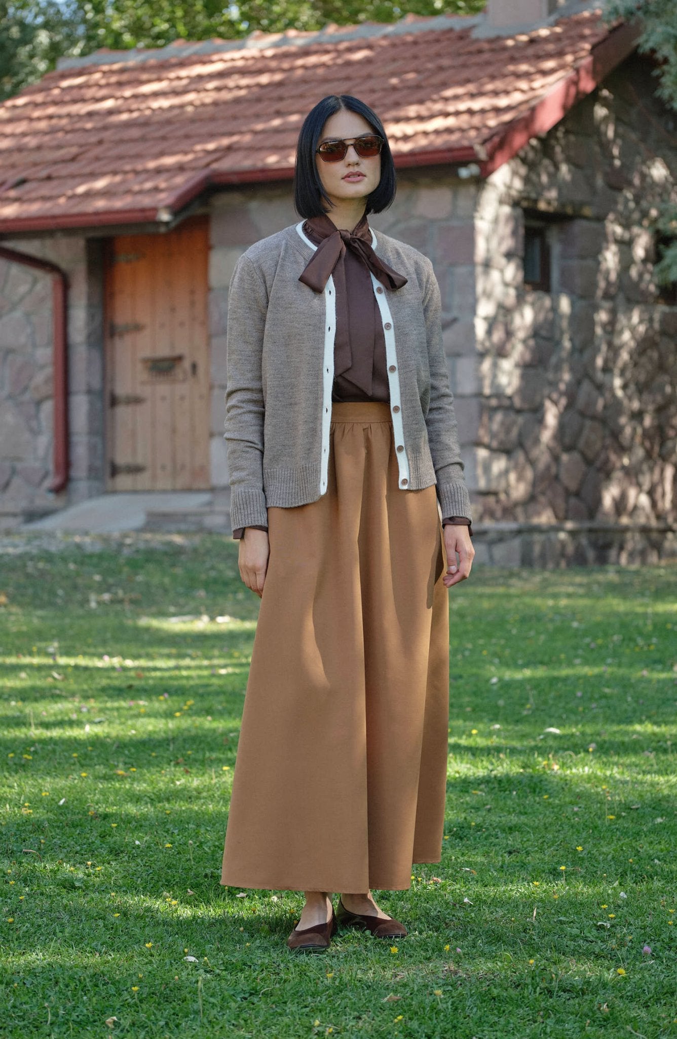 Katmanlı Kısa Mocha Triko Hırka - Fatma Atasoy