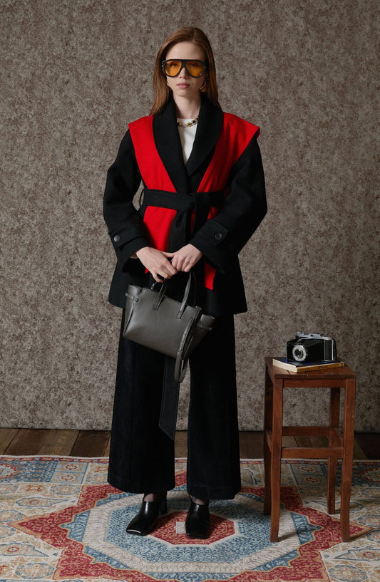 Kazak Görünümlü Kırmızı Triko Kare Şal - Fatma Atasoy