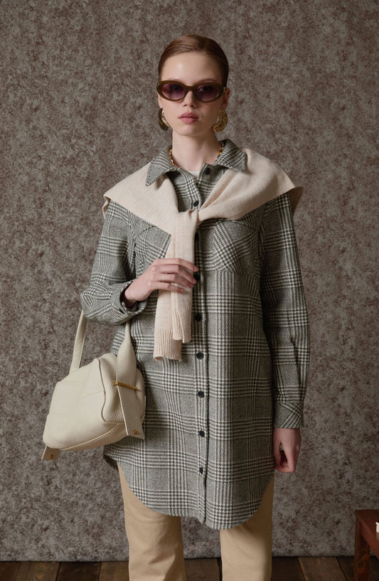 Kazak Görünümlü Taş Triko Kare Şal - Fatma Atasoy