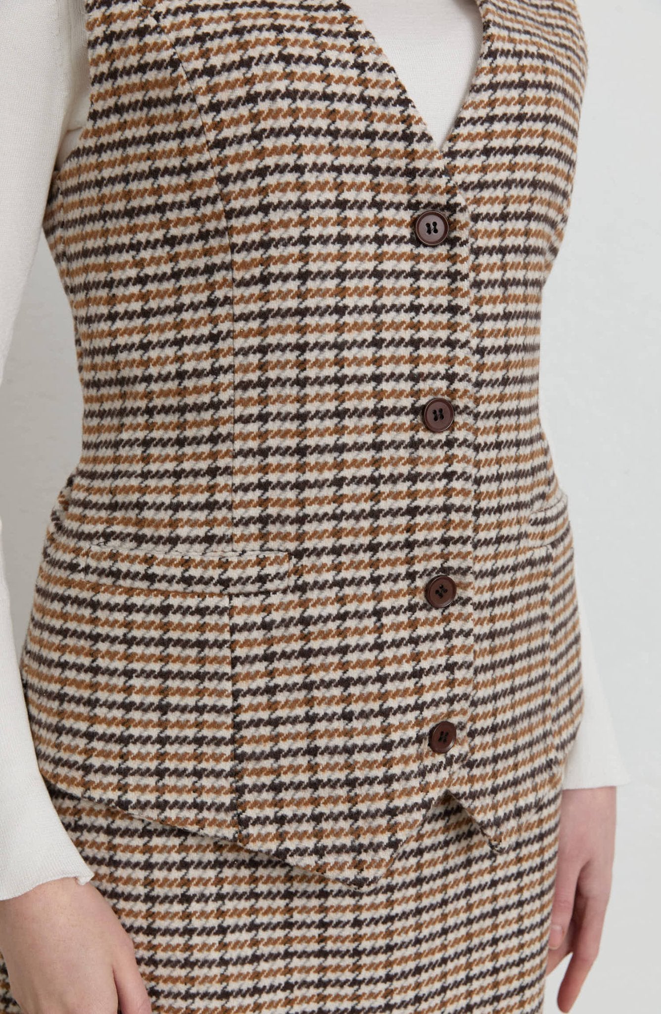 Kazayağı Yelek Etek Takım Sütlü Kahve - Fatma Atasoy