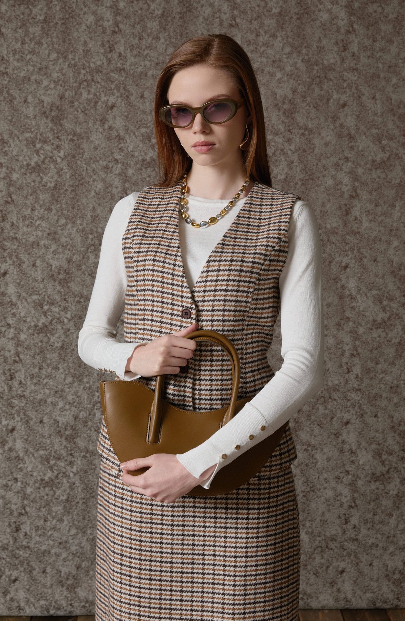 Kazayağı Yelek Etek Takım Sütlü Kahve - Fatma Atasoy