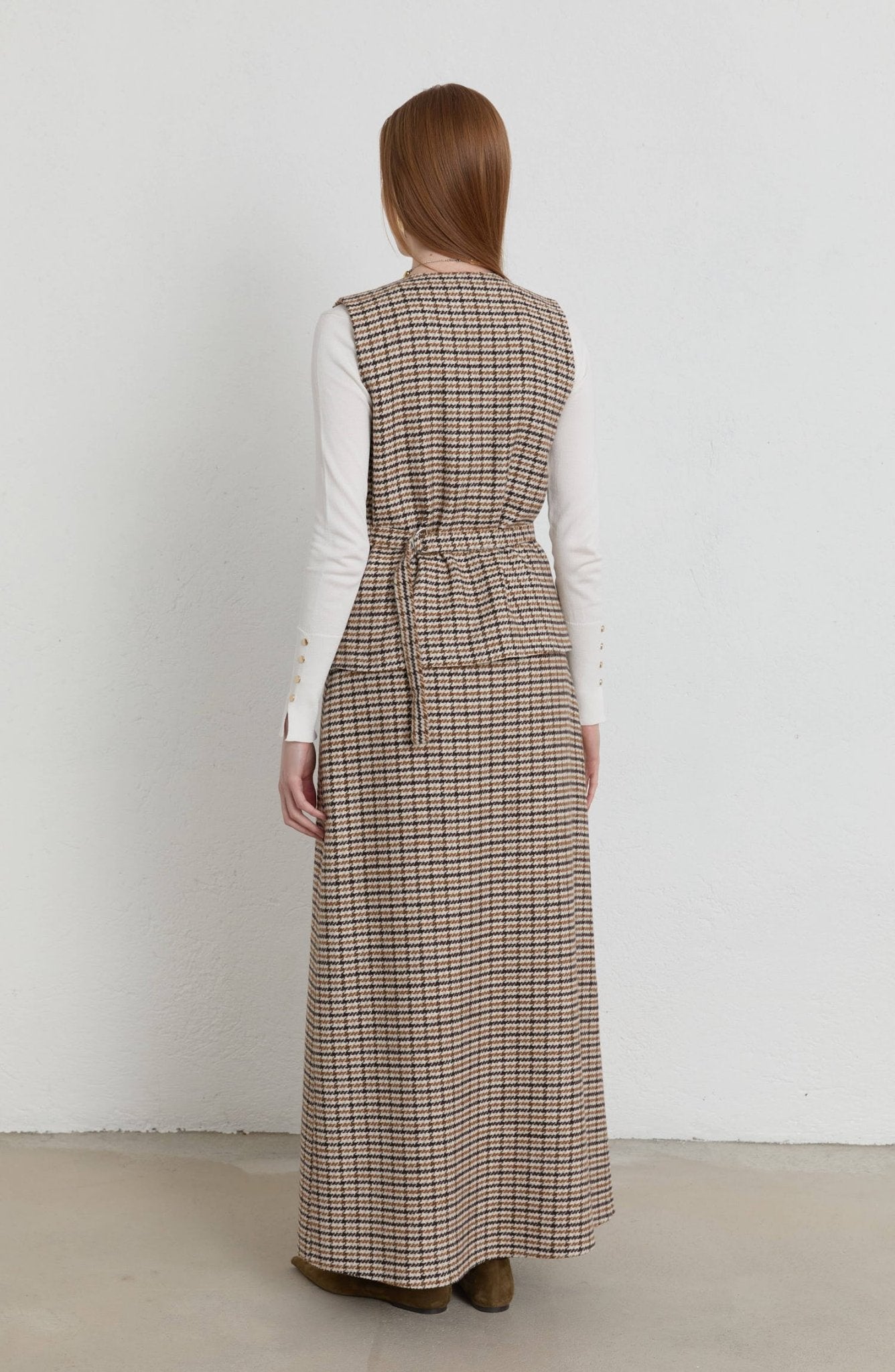 Kazayağı Yelek Etek Takım Sütlü Kahve - Fatma Atasoy