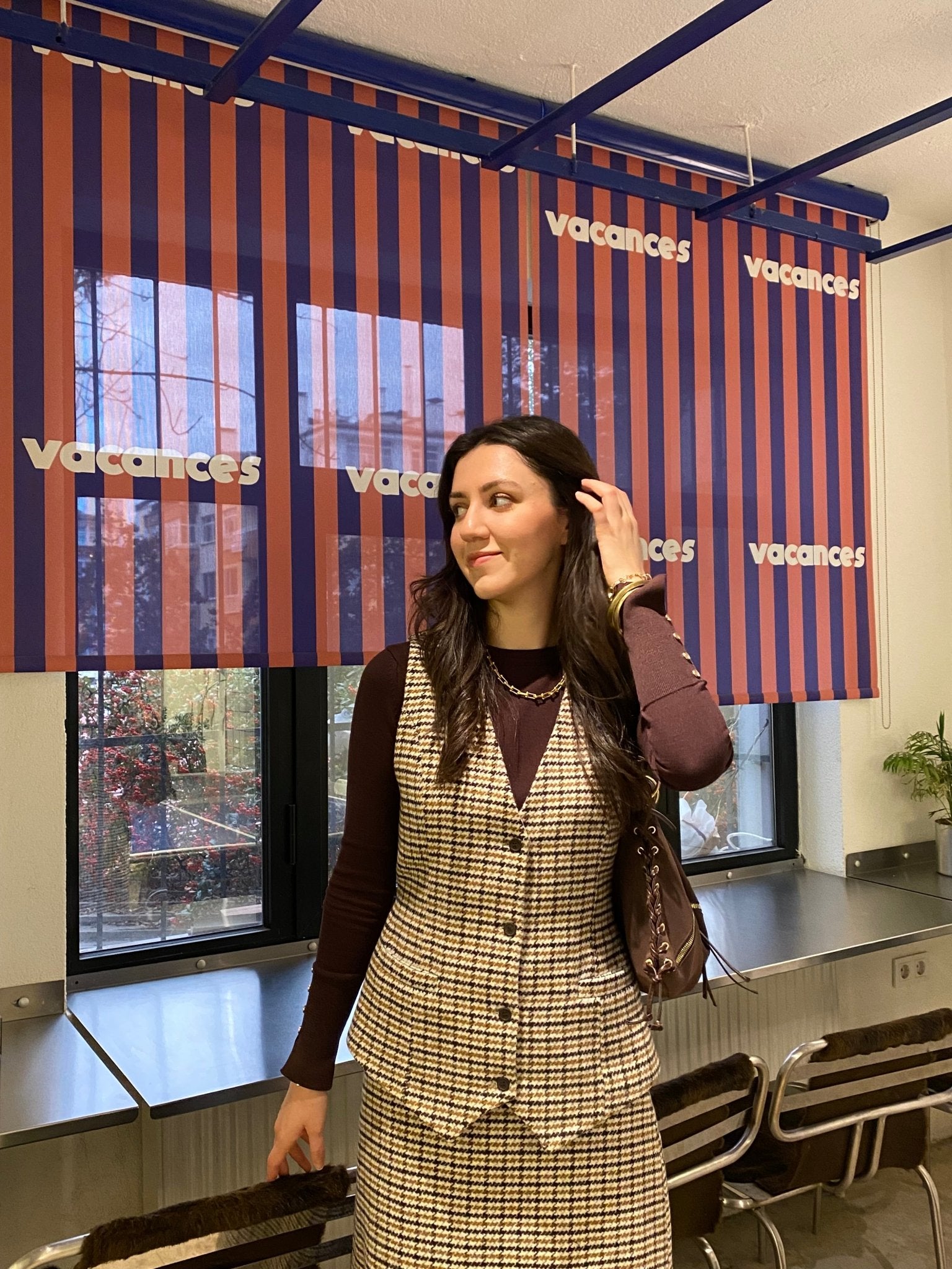 Kazayağı Yelek Etek Takım Sütlü Kahve - Fatma Atasoy