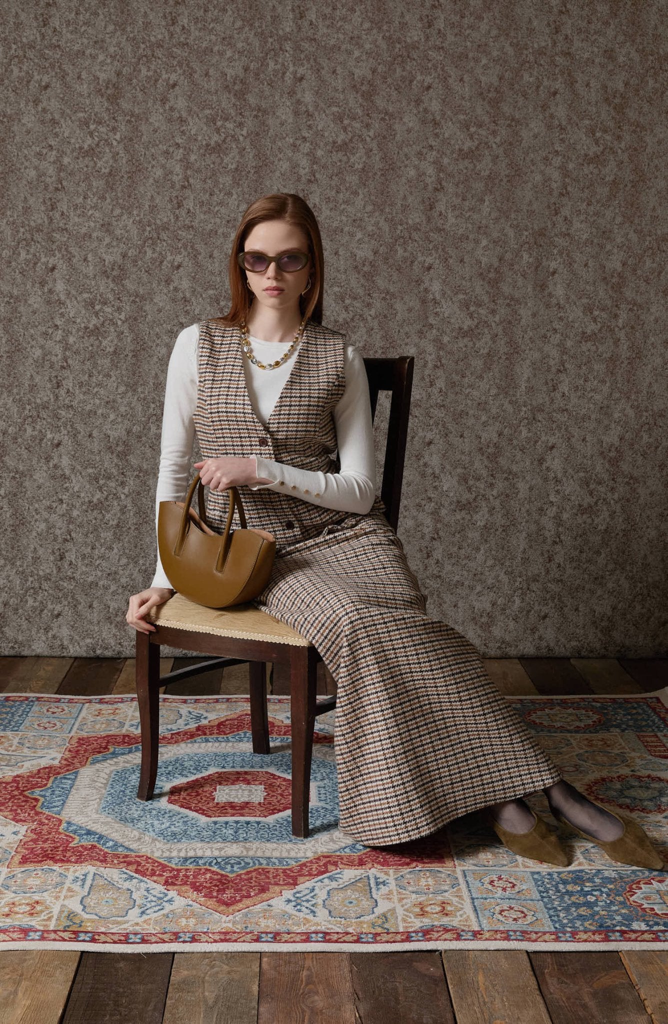 Kazayağı Yelek Etek Takım Sütlü Kahve - Fatma Atasoy