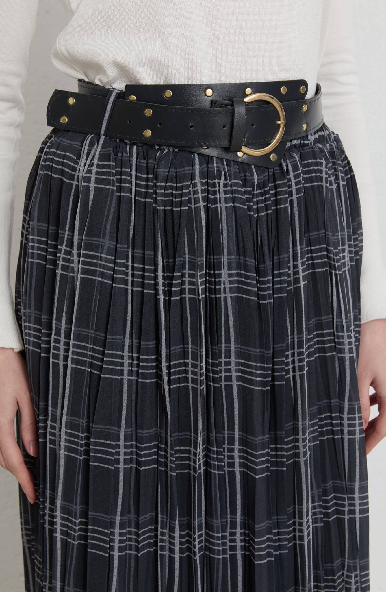 Kemerli Crash Antrasit Ekose Şifon Etek - Fatma Atasoy