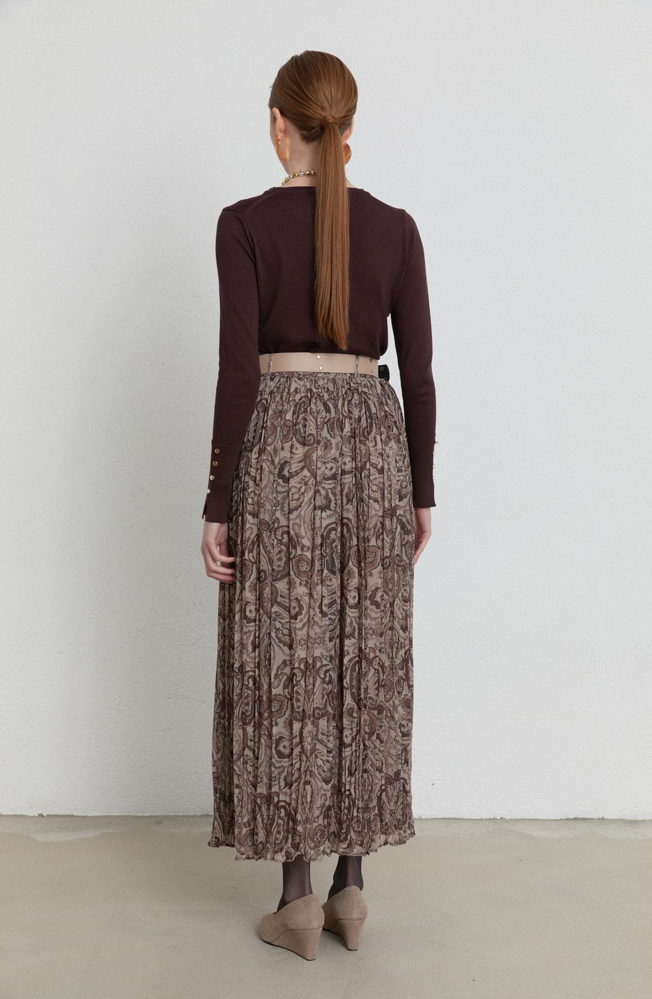 Kemerli Crash Taş Etnik Desen Şifon Etek - Fatma Atasoy