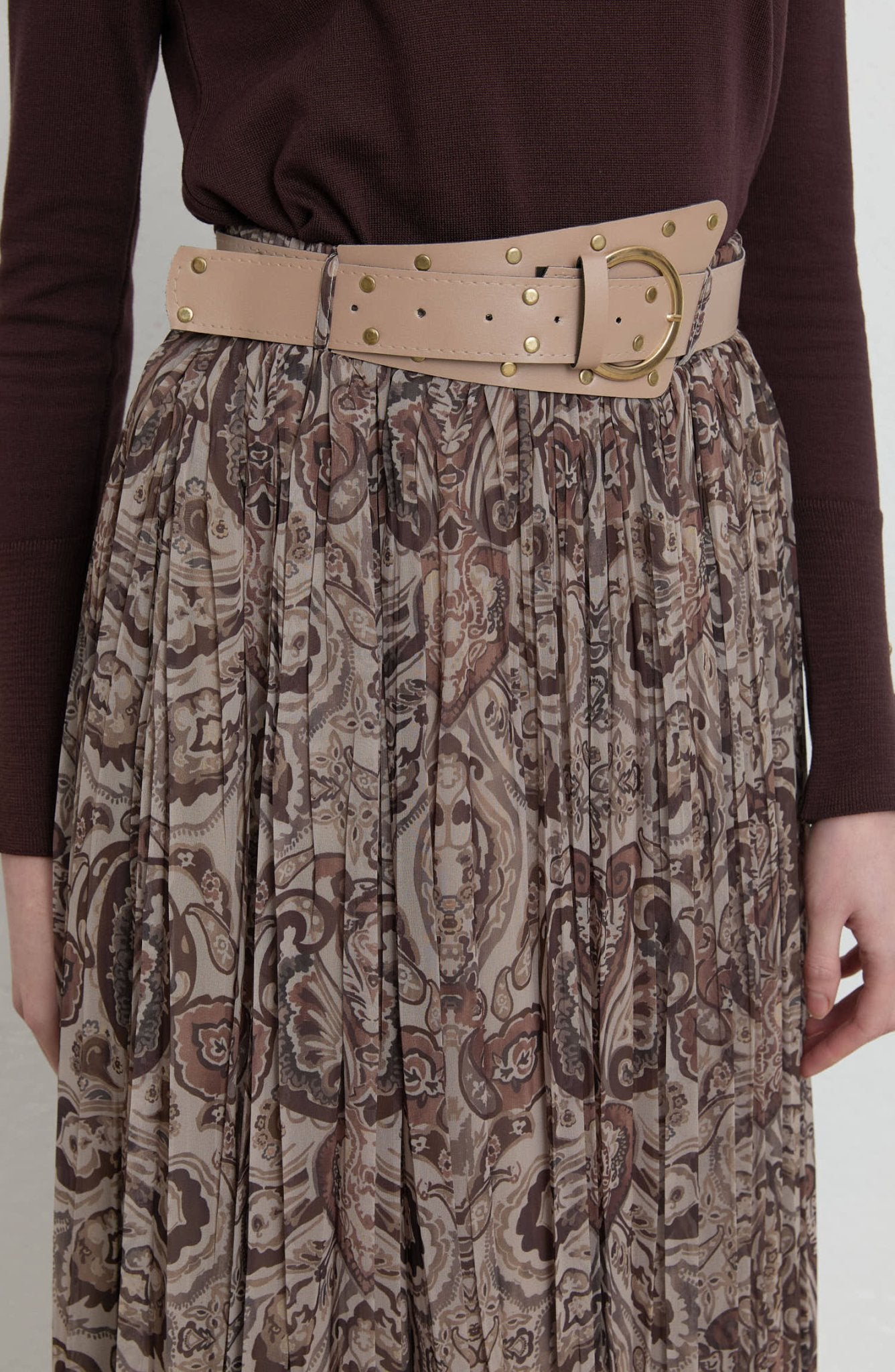 Kemerli Crash Taş Etnik Desen Şifon Etek - Fatma Atasoy