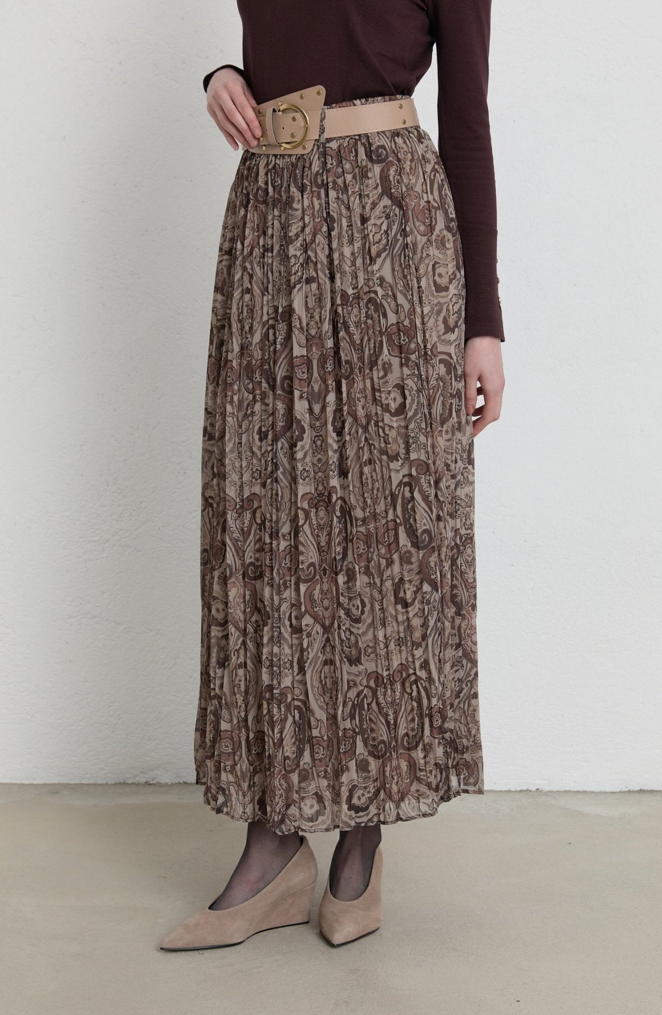 Kemerli Crash Taş Etnik Desen Şifon Etek - Fatma Atasoy