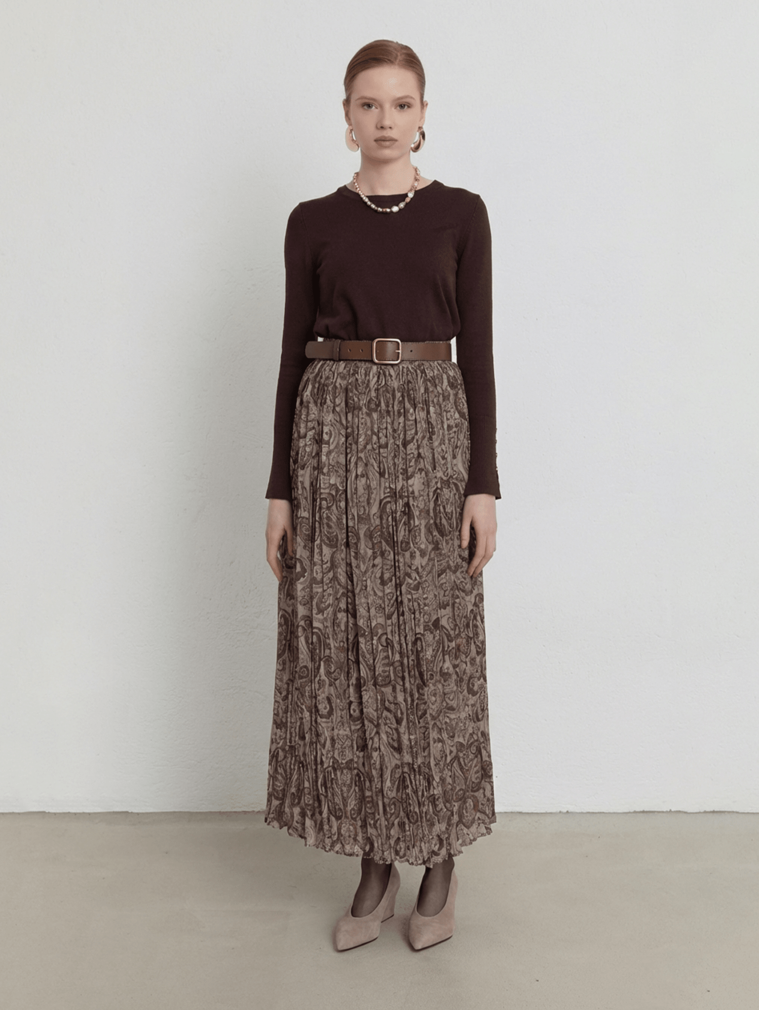 Kemerli Crash Taş Etnik Desen Şifon Etek - Fatma Atasoy