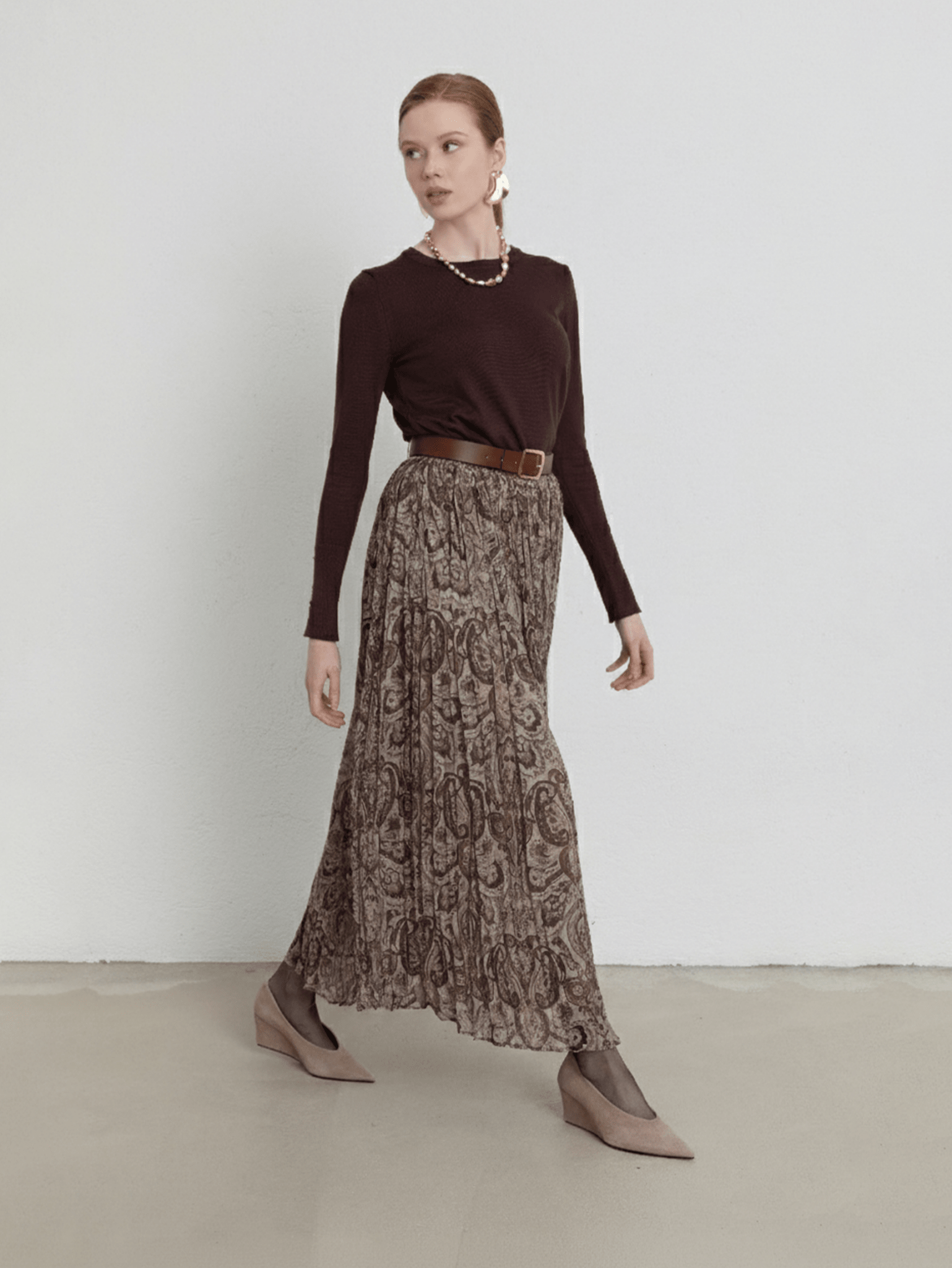 Kemerli Crash Taş Etnik Desen Şifon Etek - Fatma Atasoy