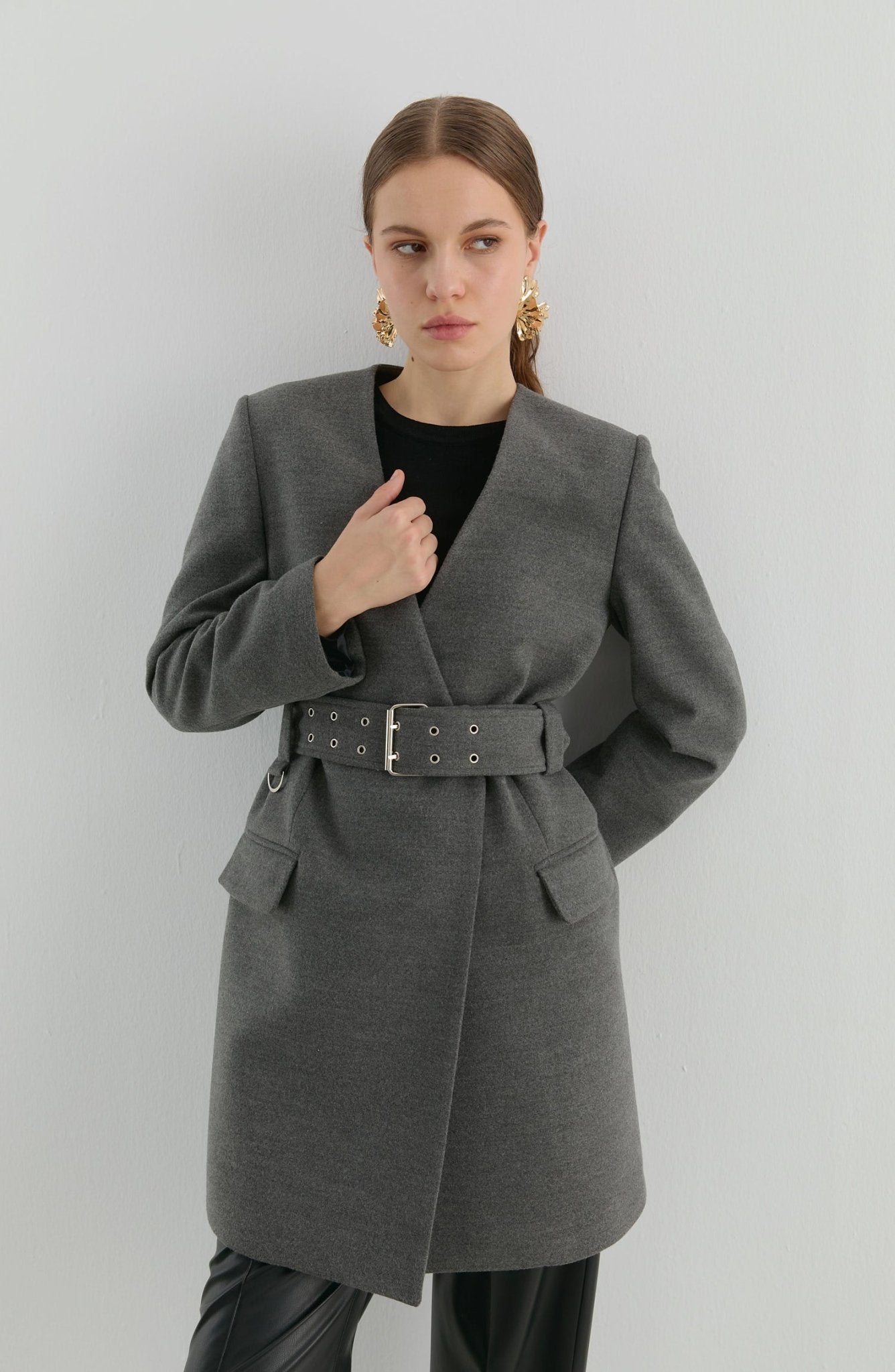 Kemerli Gri Kaşmir Ceket Kaban - Fatma Atasoy