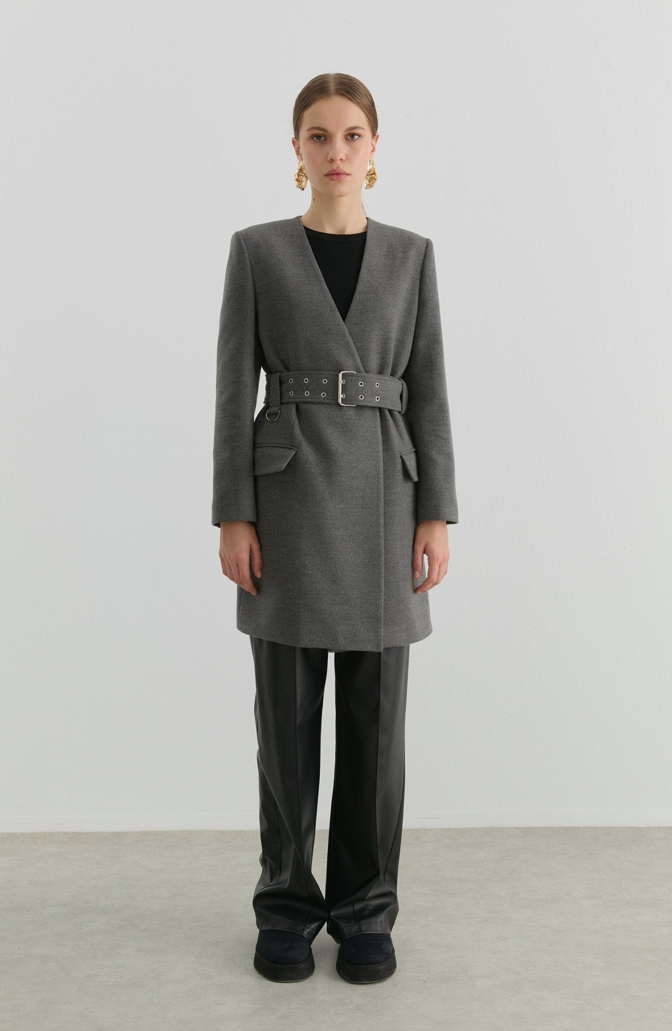 Kemerli Gri Kaşmir Ceket Kaban - Fatma Atasoy