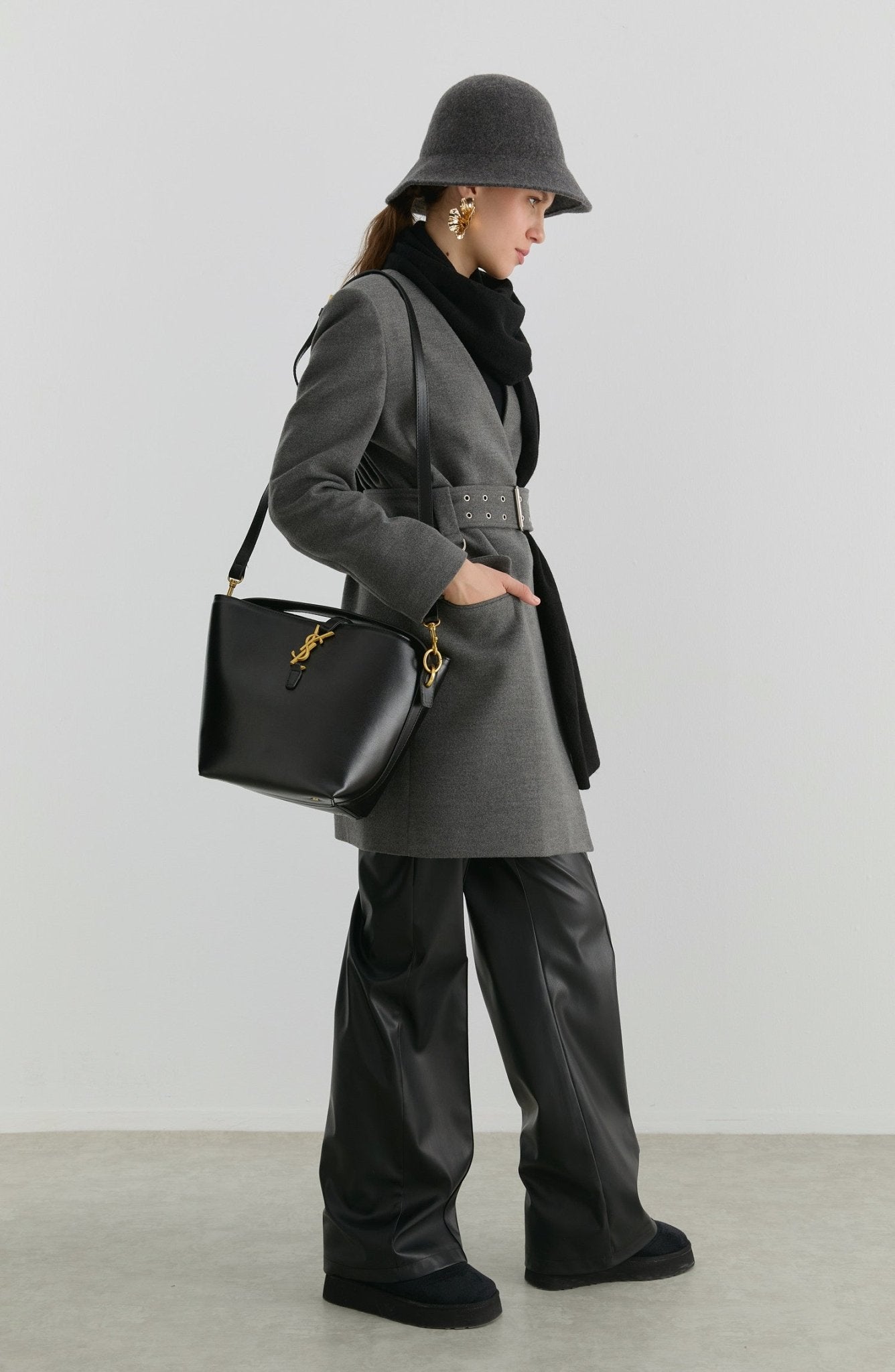 Kemerli Gri Kaşmir Ceket Kaban - Fatma Atasoy