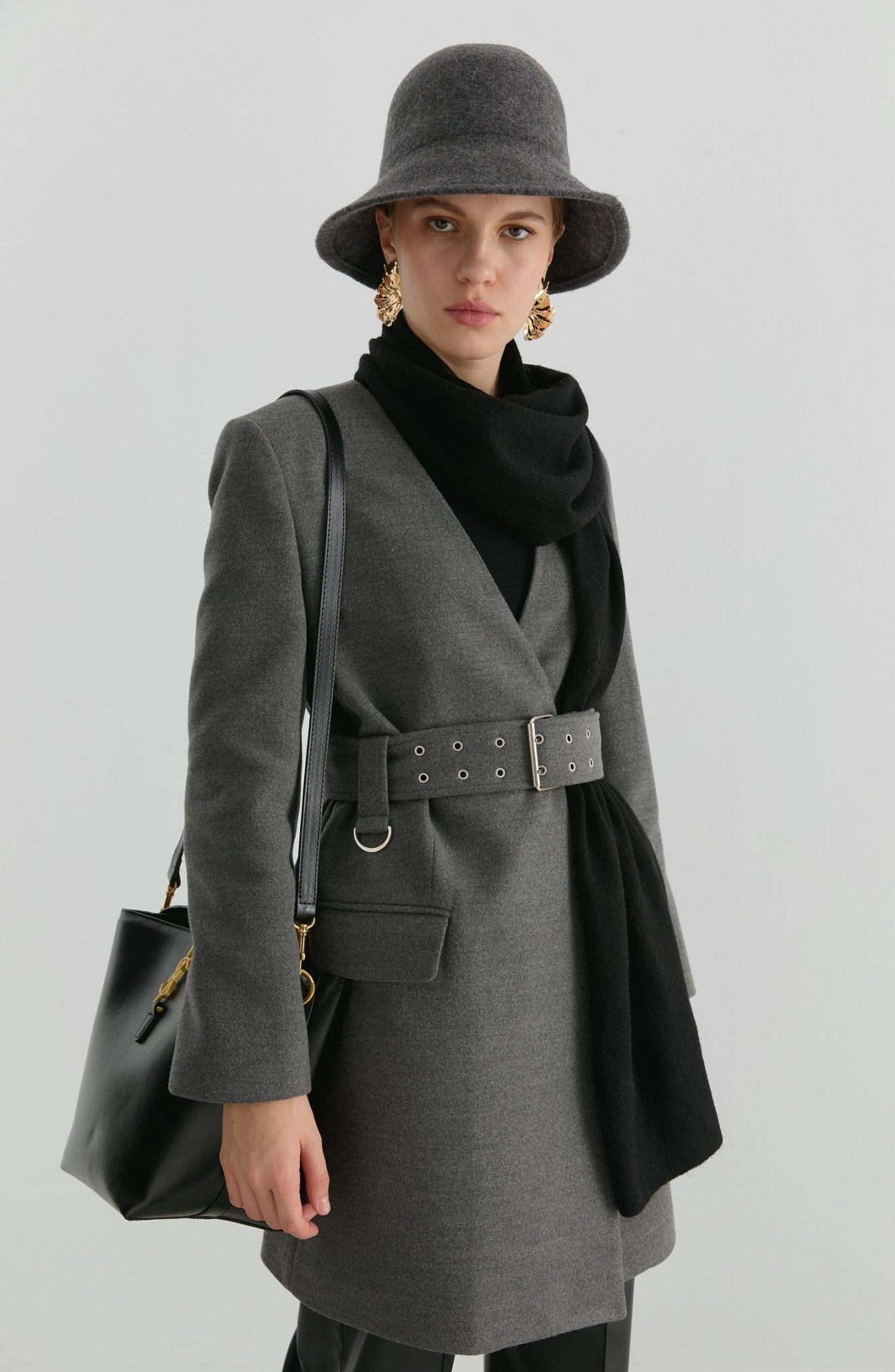 Kemerli Gri Kaşmir Ceket Kaban - Fatma Atasoy