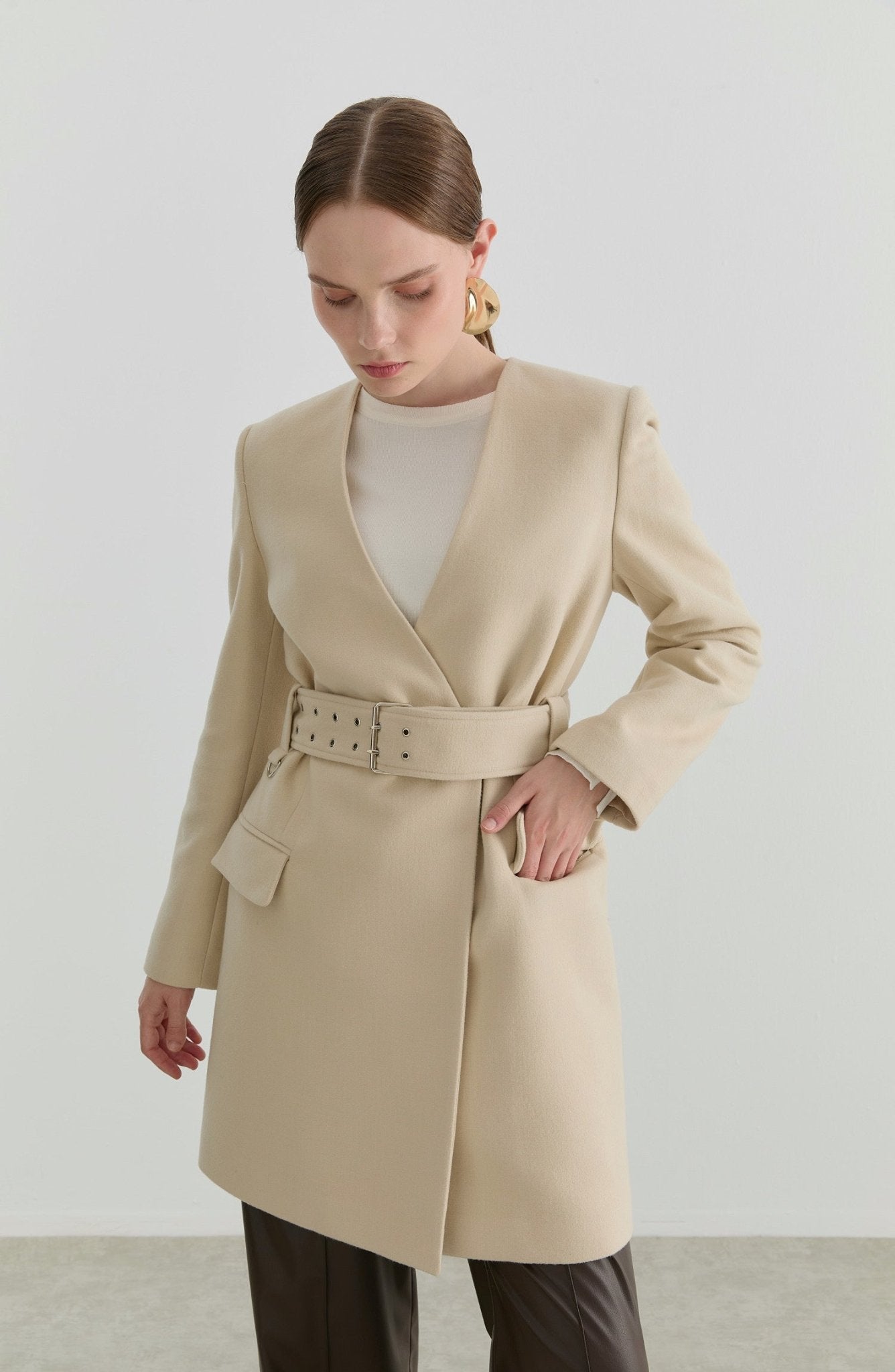 Kemerli Taş Kaşmir Ceket Kaban - Fatma Atasoy