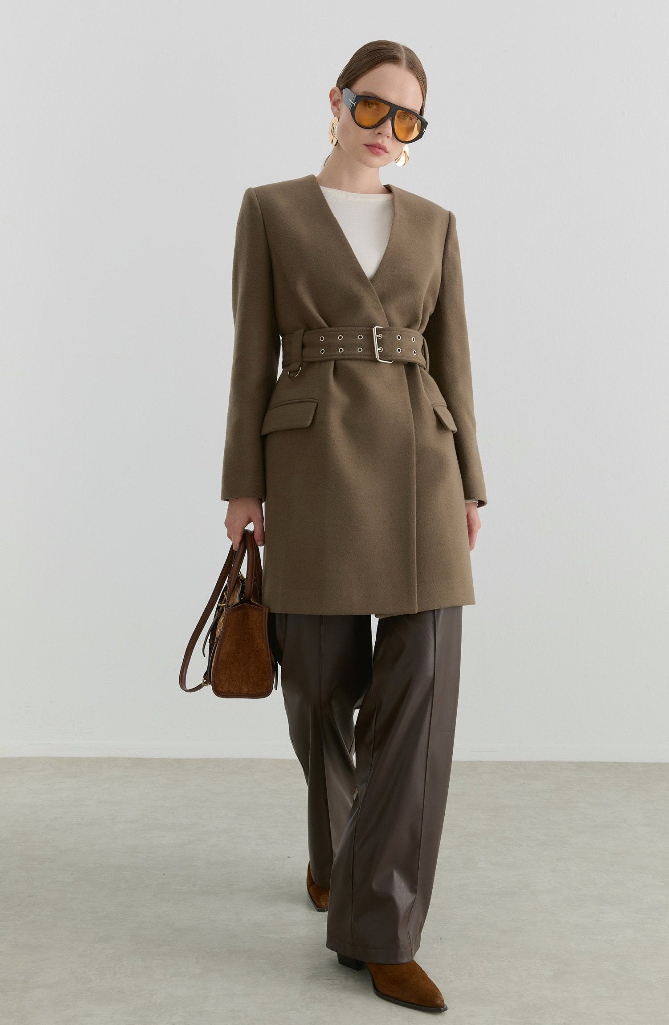 Kemerli Vizon Kaşmir Ceket Kaban - Fatma Atasoy