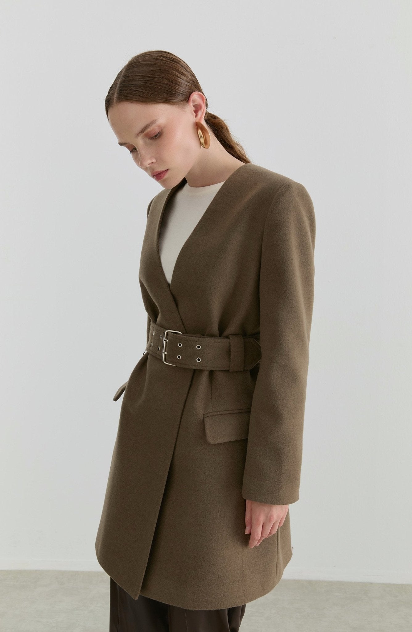 Kemerli Vizon Kaşmir Ceket Kaban - Fatma Atasoy