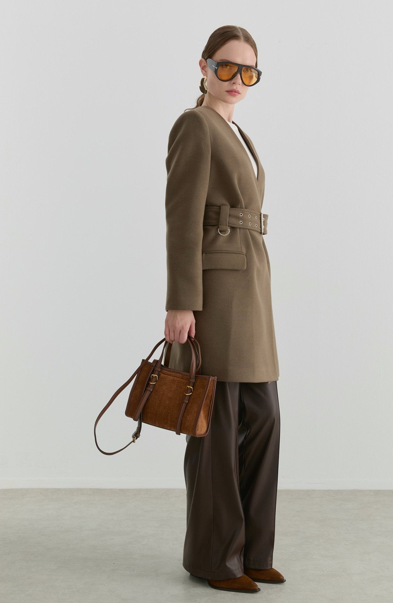 Kemerli Vizon Kaşmir Ceket Kaban - Fatma Atasoy