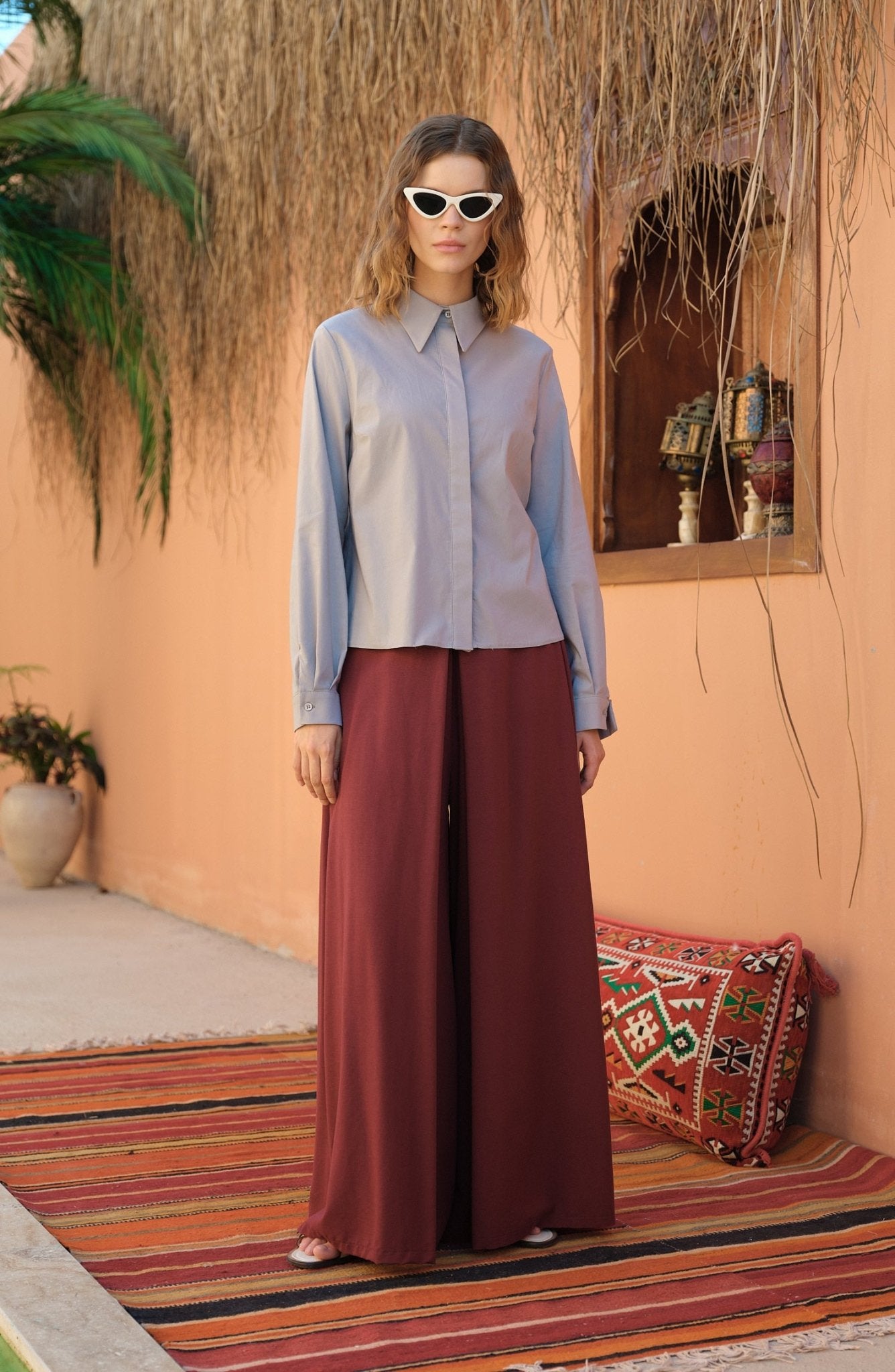 Keten Bordo Etek Pantolon - Fatma Atasoy