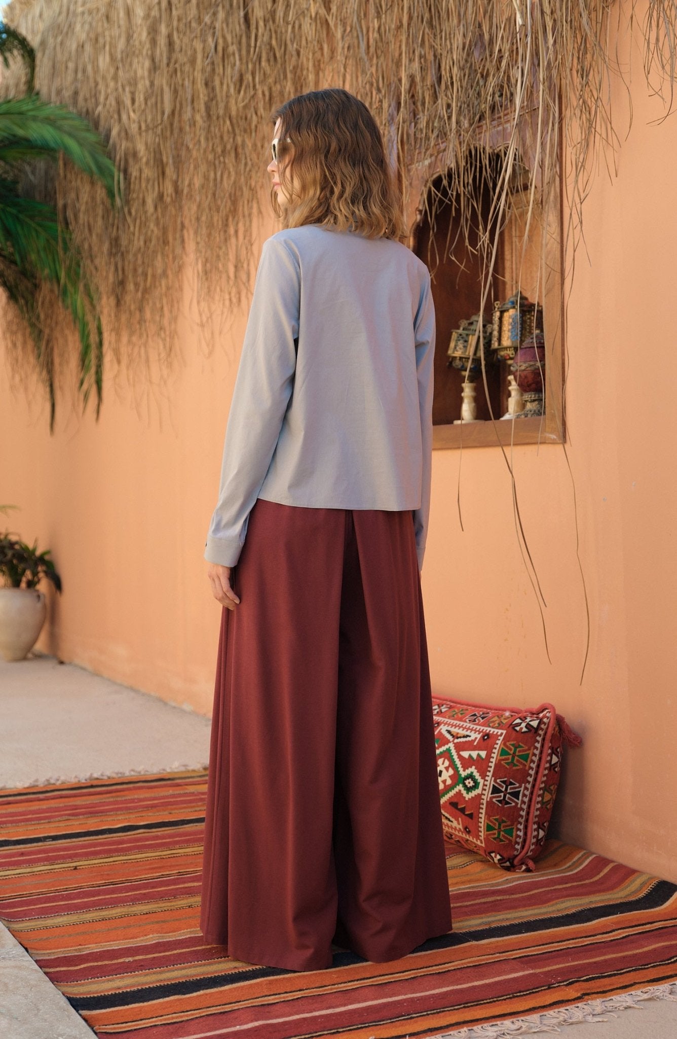 Keten Bordo Etek Pantolon - Fatma Atasoy