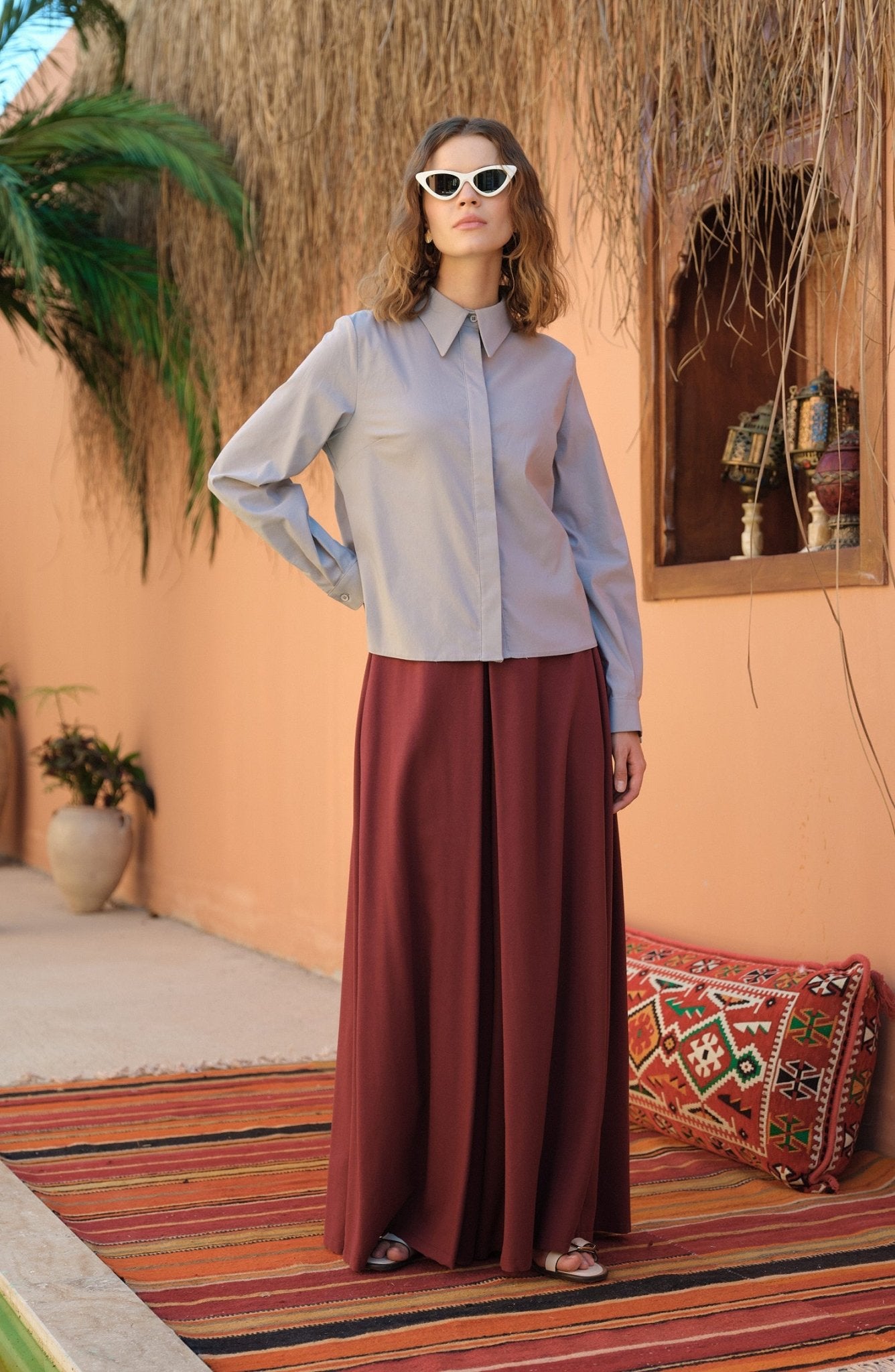Keten Bordo Etek Pantolon - Fatma Atasoy