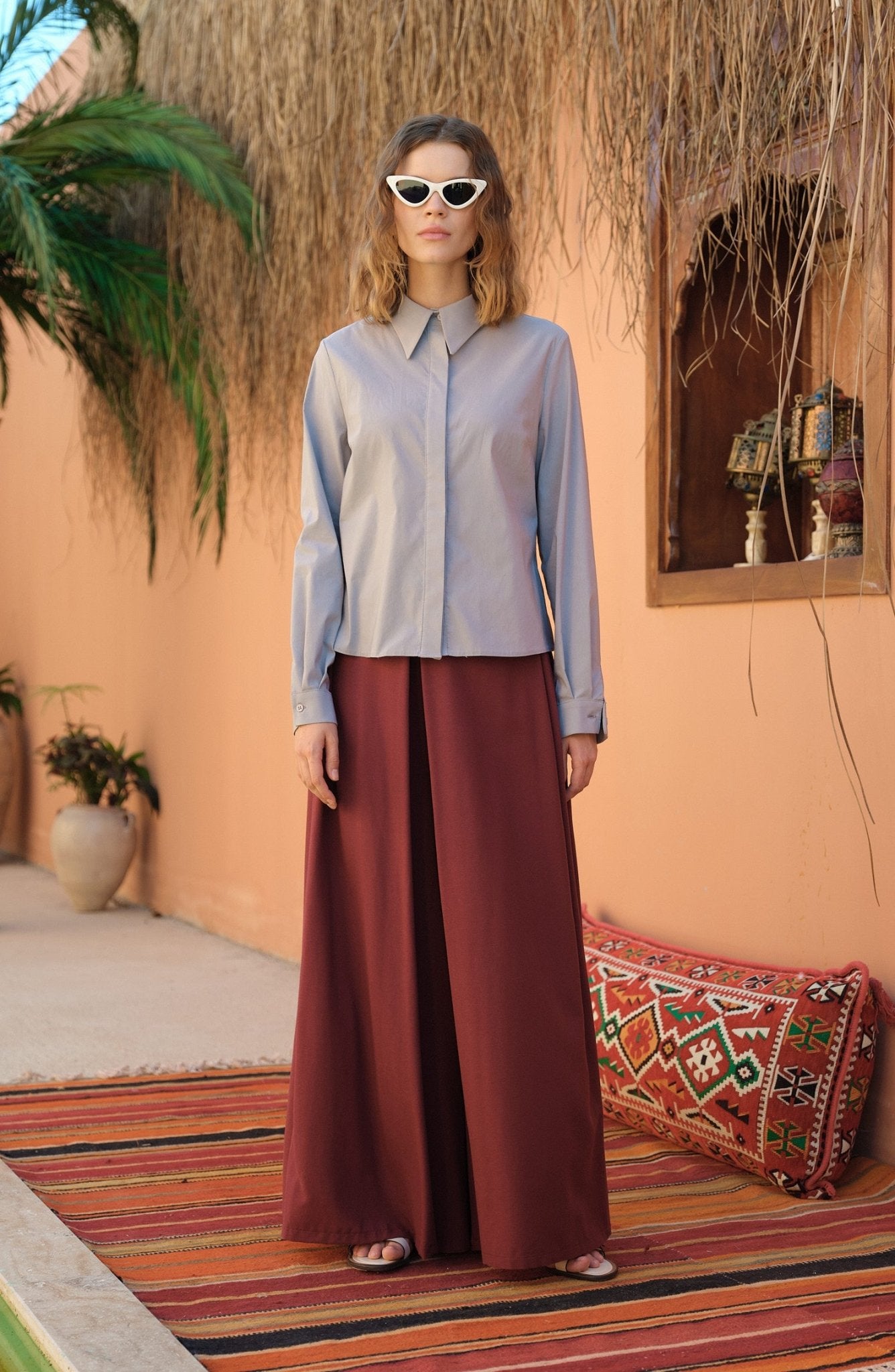 Keten Bordo Etek Pantolon - Fatma Atasoy