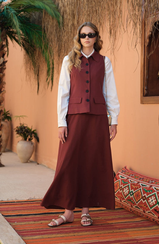Keten Bordo Kloş Etek - Fatma Atasoy