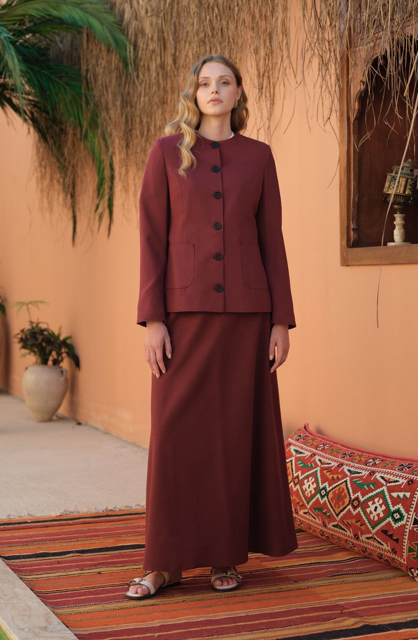 Keten Bordo Kuplu Ceket - Fatma Atasoy
