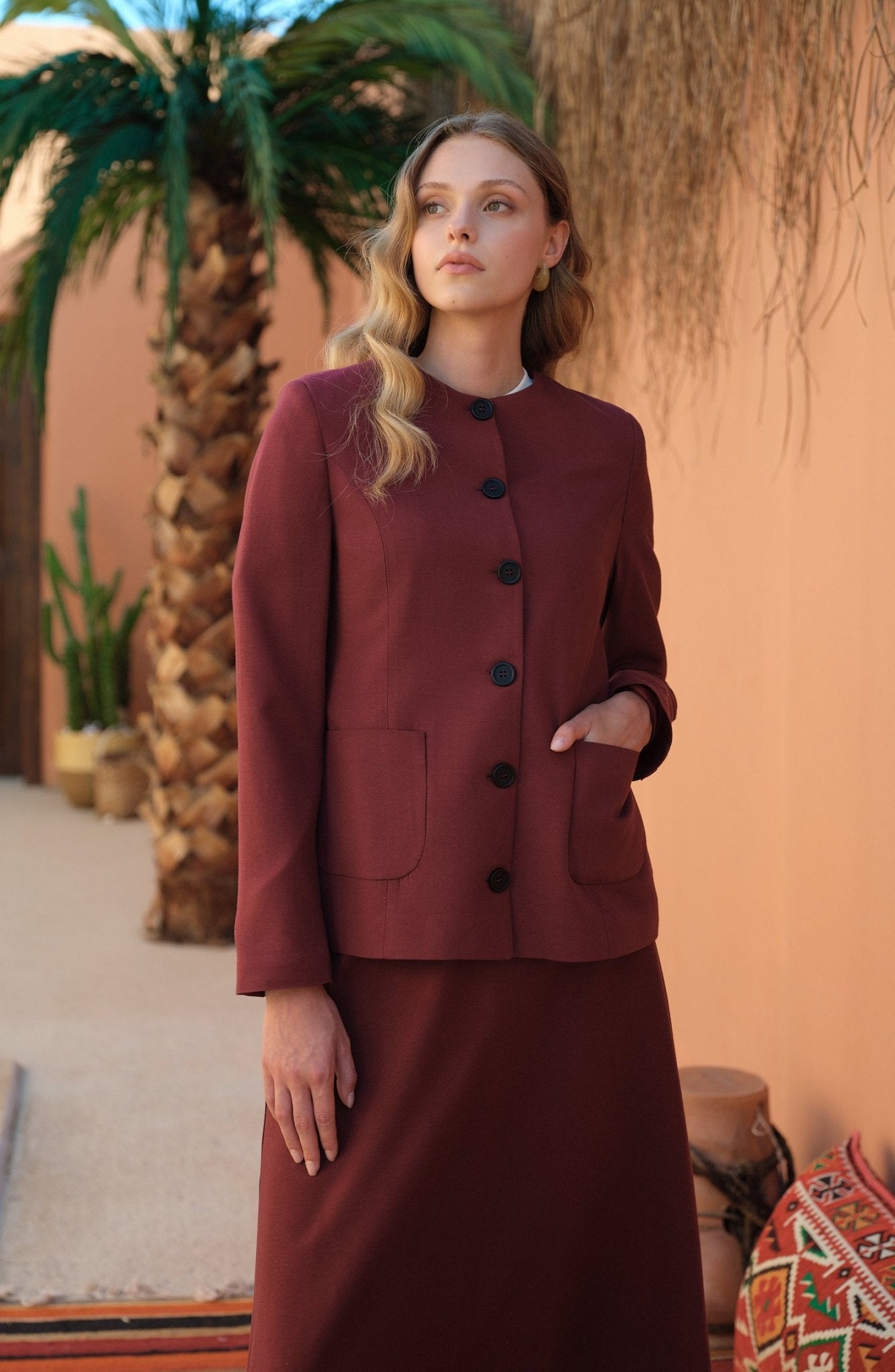 Keten Bordo Kuplu Ceket - Fatma Atasoy