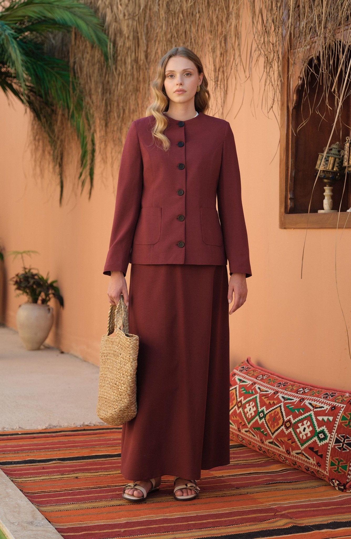 Keten Bordo Kuplu Ceket - Fatma Atasoy