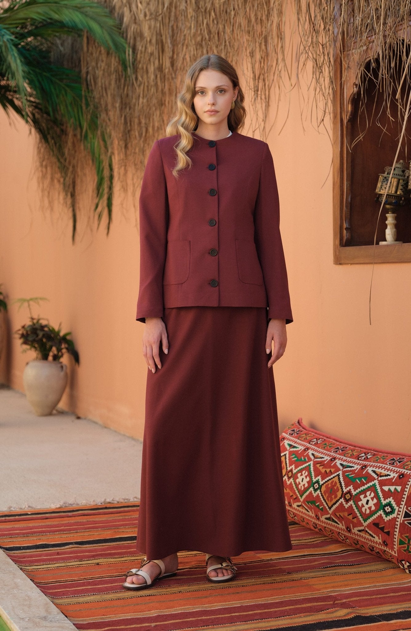 Keten Bordo Kuplu Ceket - Fatma Atasoy