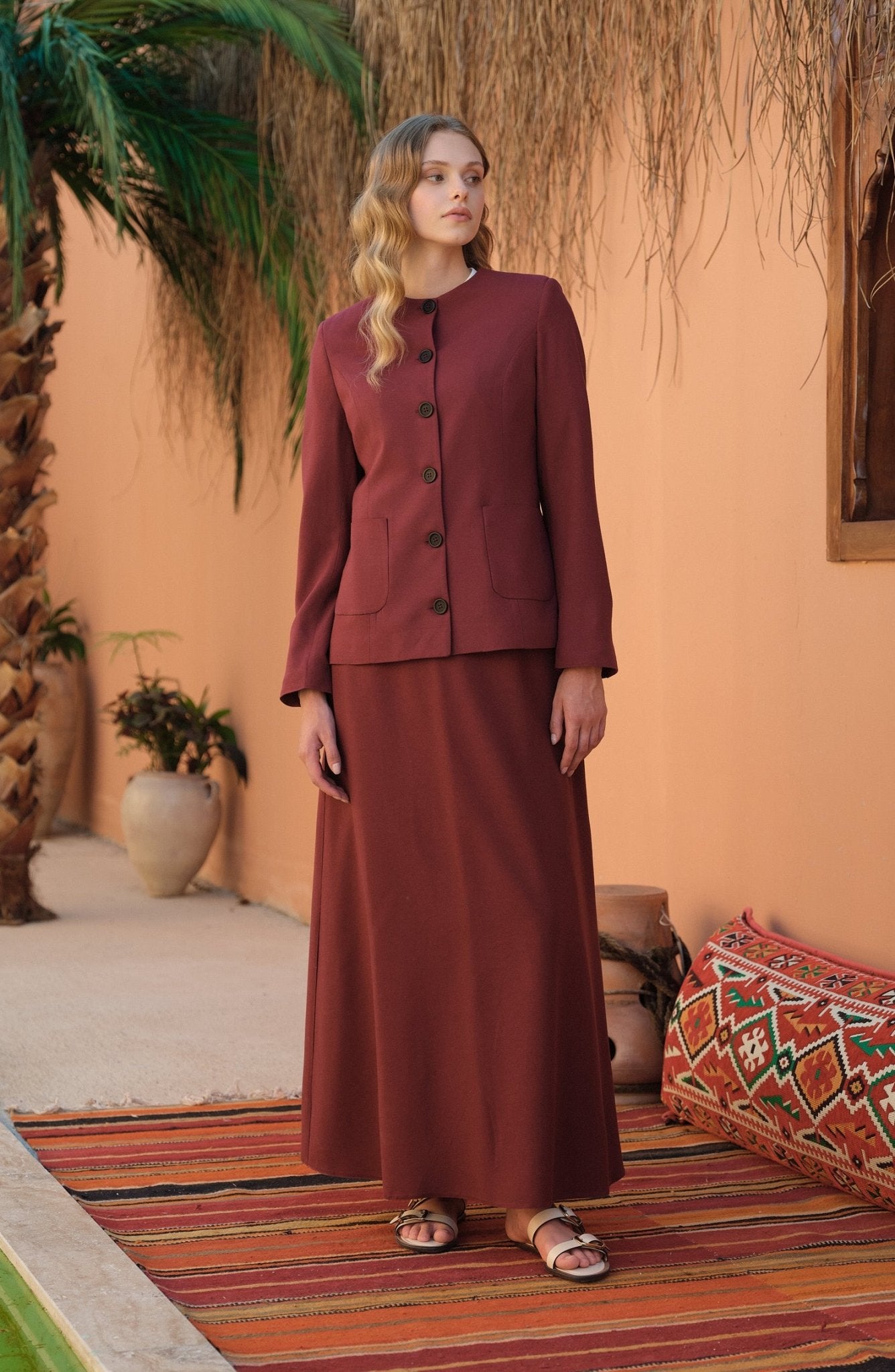 Keten Bordo Kuplu Ceket - Fatma Atasoy
