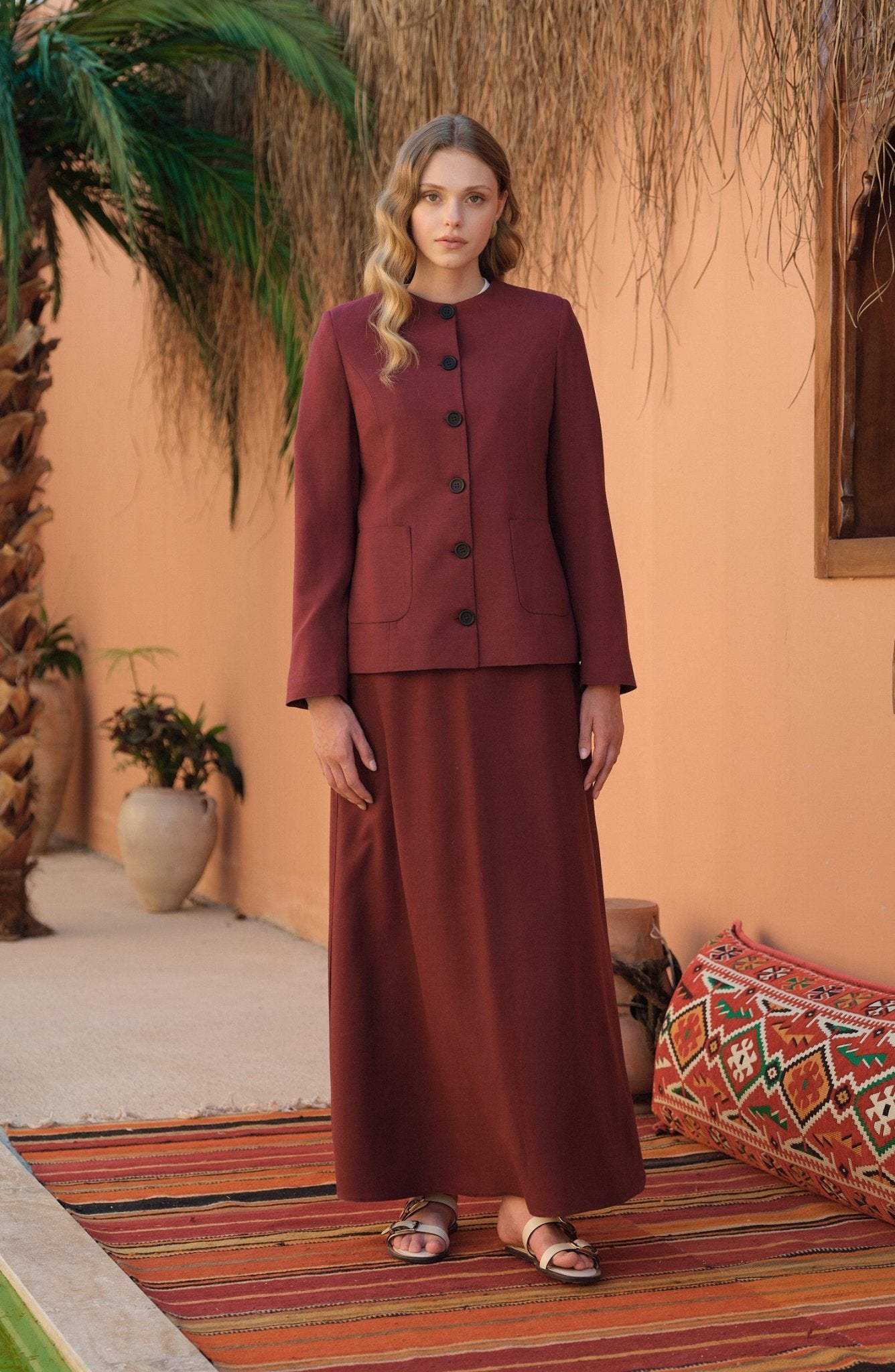 Keten Bordo Kuplu Ceket - Fatma Atasoy