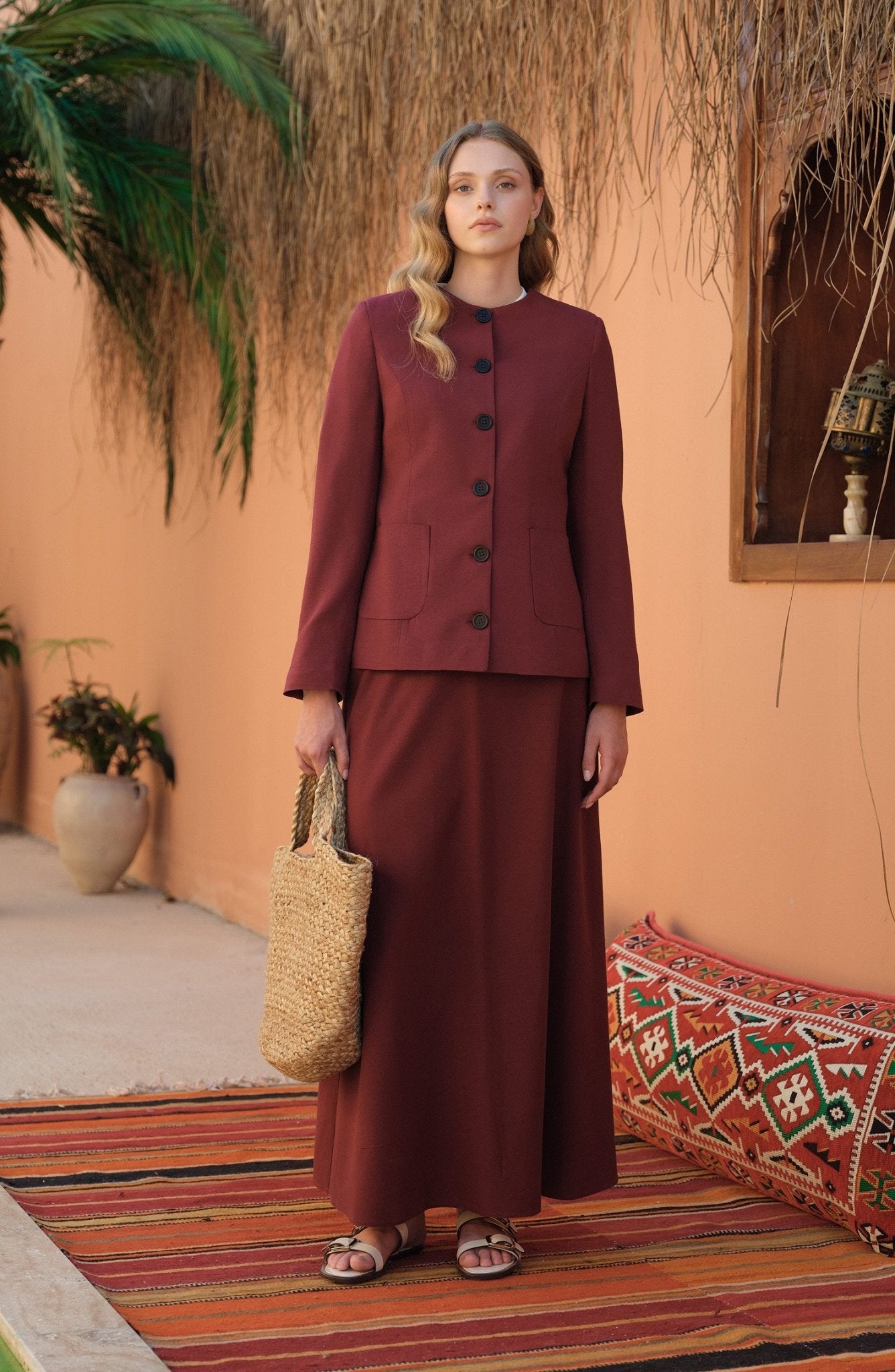 Keten Bordo Kuplu Ceket - Fatma Atasoy