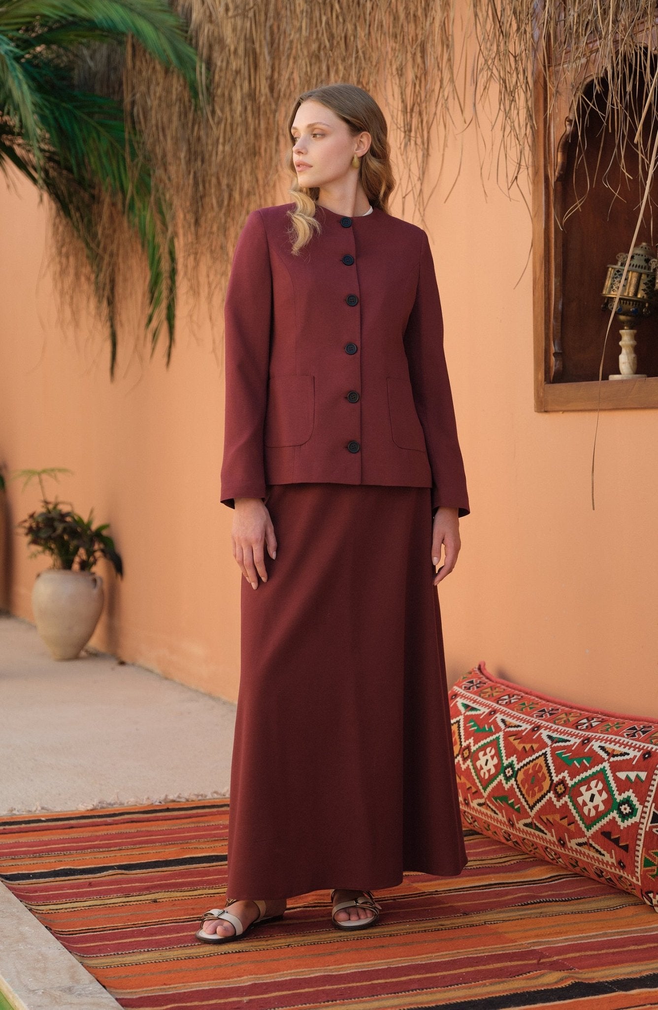 Keten Bordo Kuplu Ceket - Fatma Atasoy