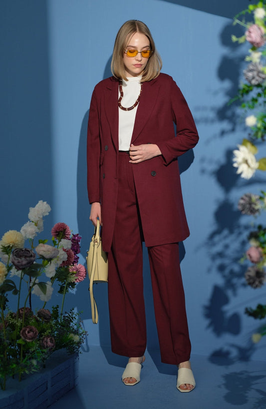 Keten Bordo Palazzo Takım - Fatma Atasoy
