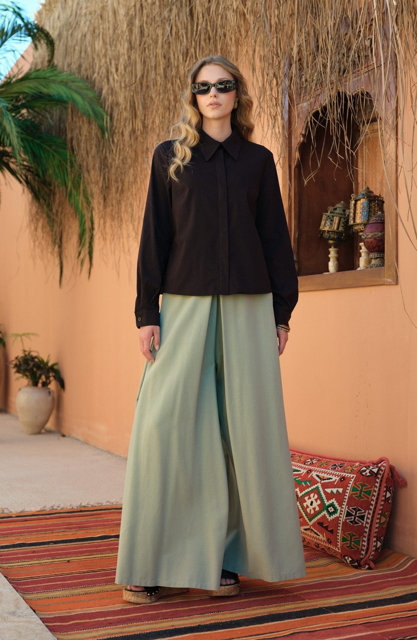 Keten Mint Etek Pantolon - Fatma Atasoy
