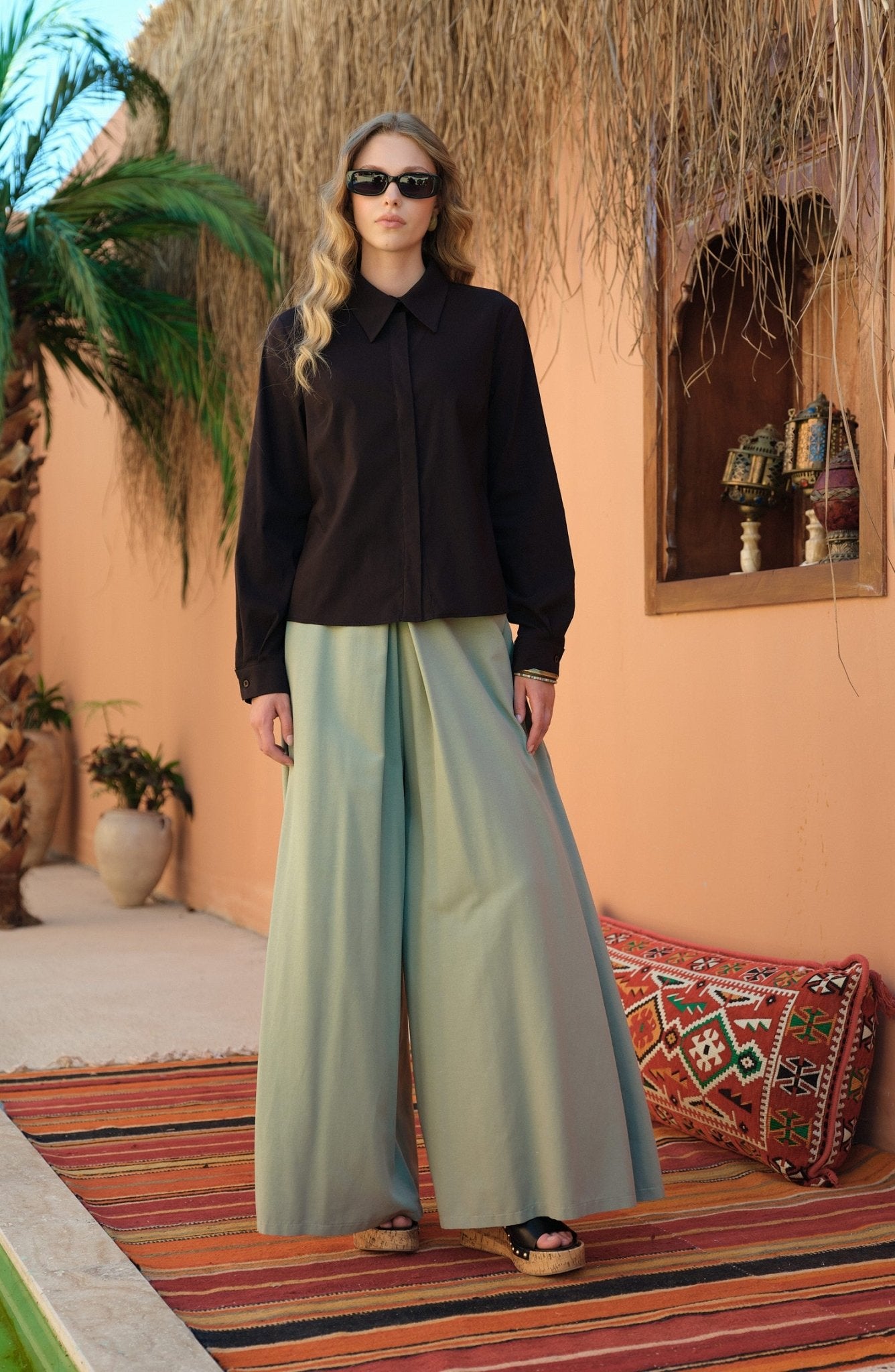 Keten Mint Etek Pantolon - Fatma Atasoy