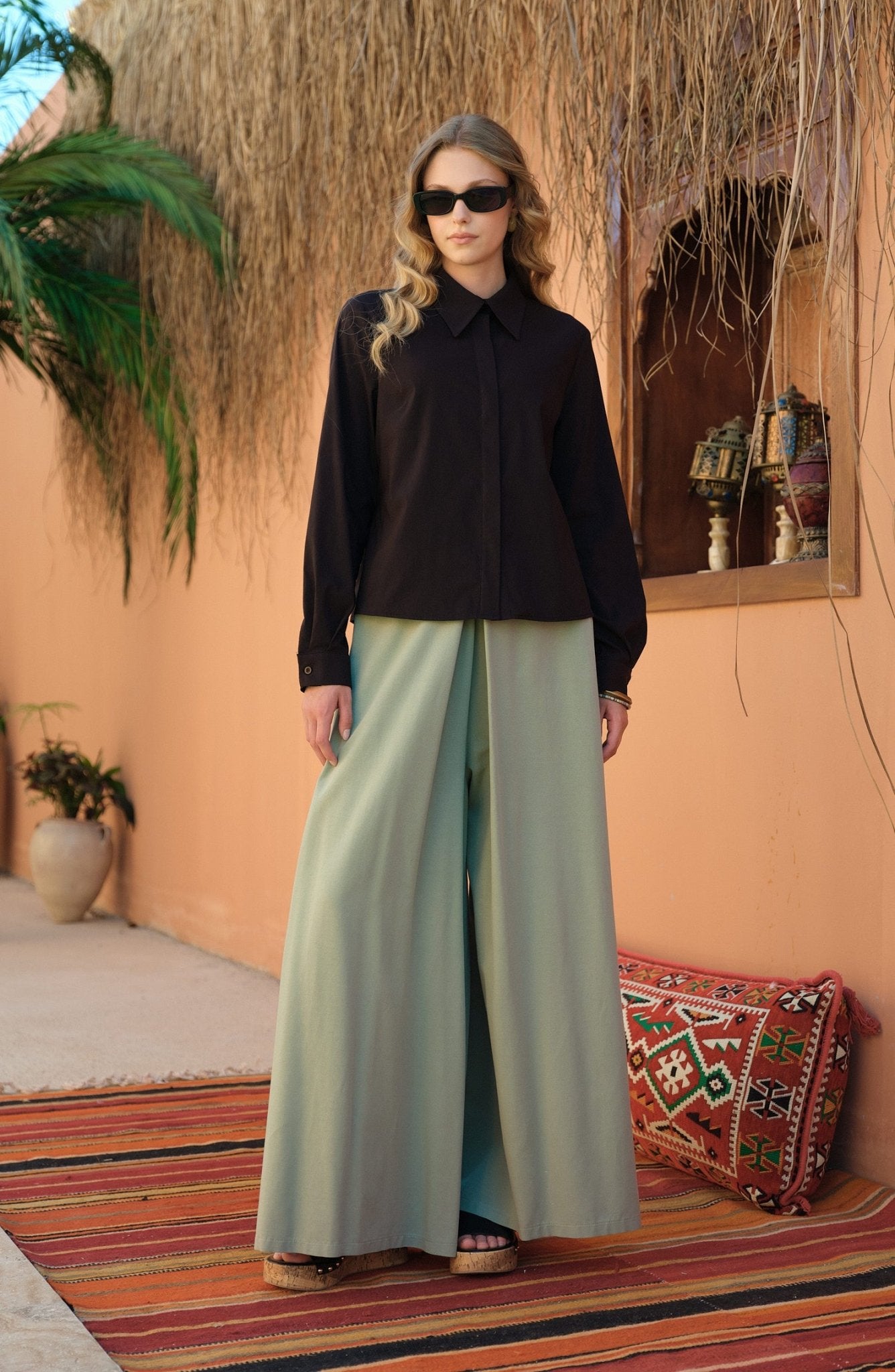 Keten Mint Etek Pantolon - Fatma Atasoy
