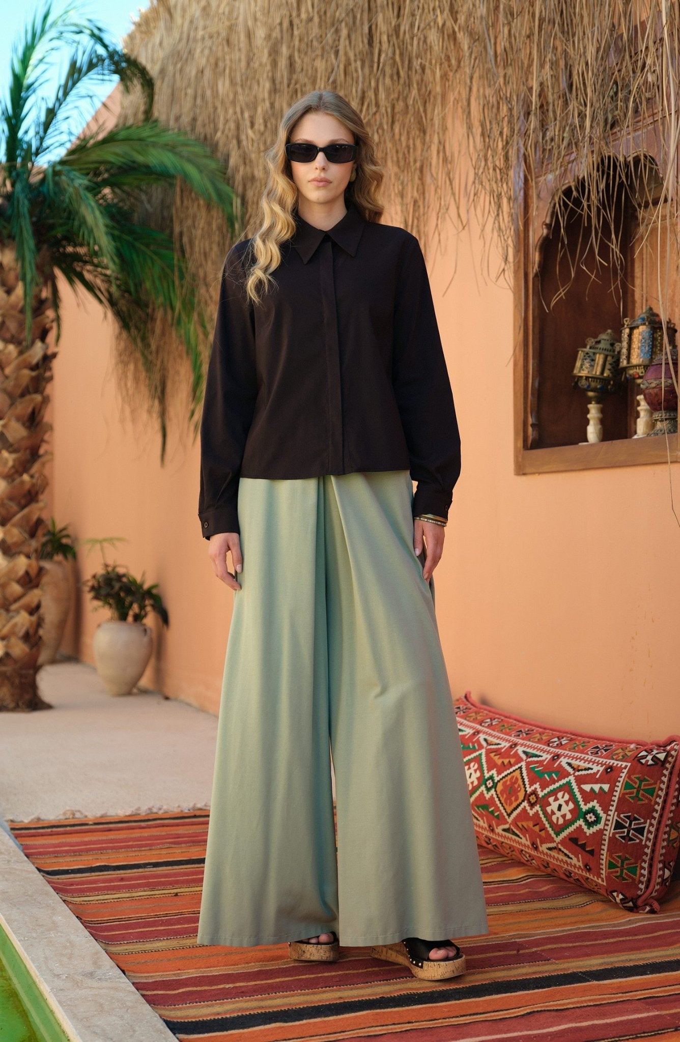 Keten Mint Etek Pantolon - Fatma Atasoy