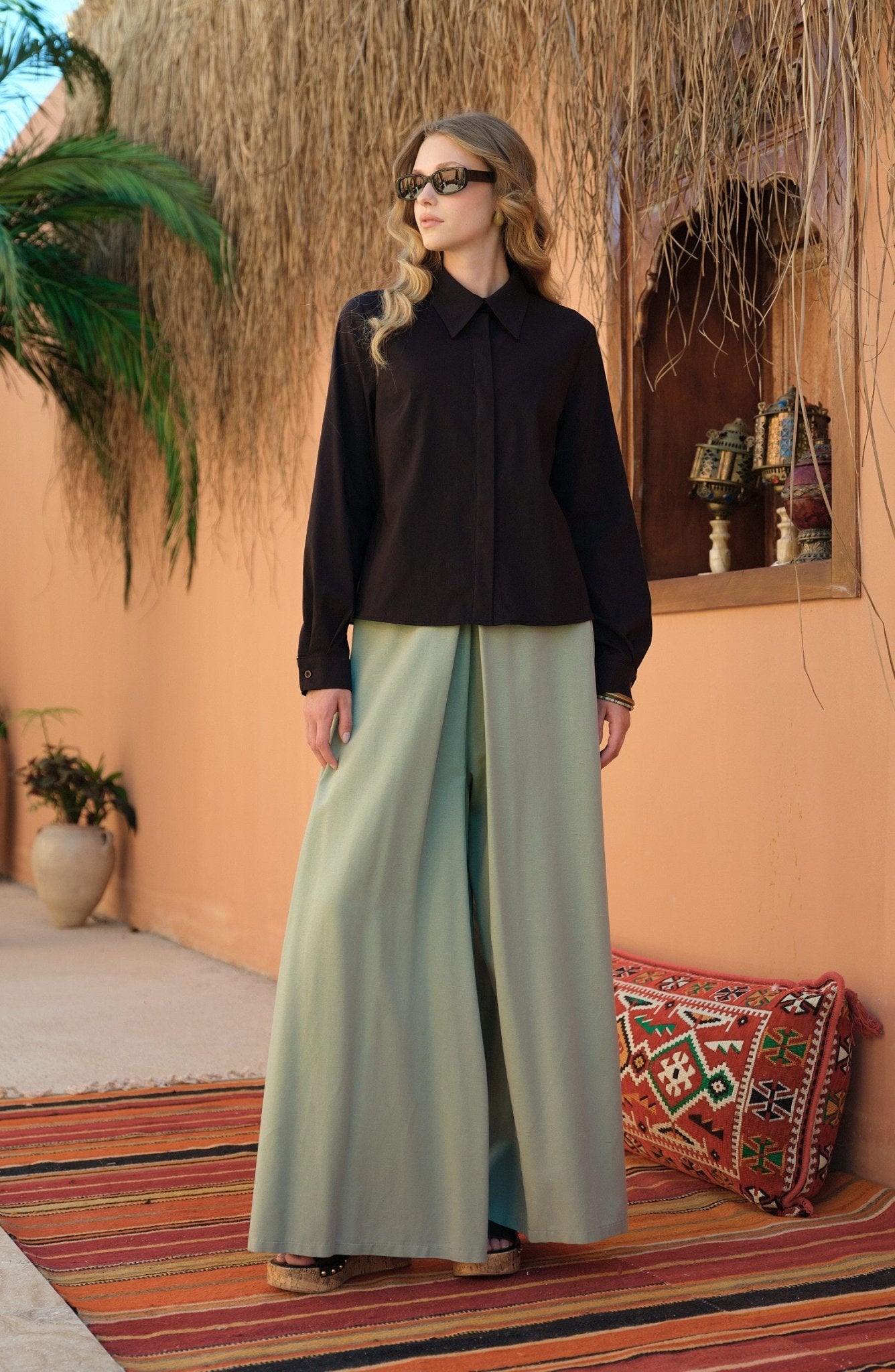 Keten Mint Etek Pantolon - Fatma Atasoy