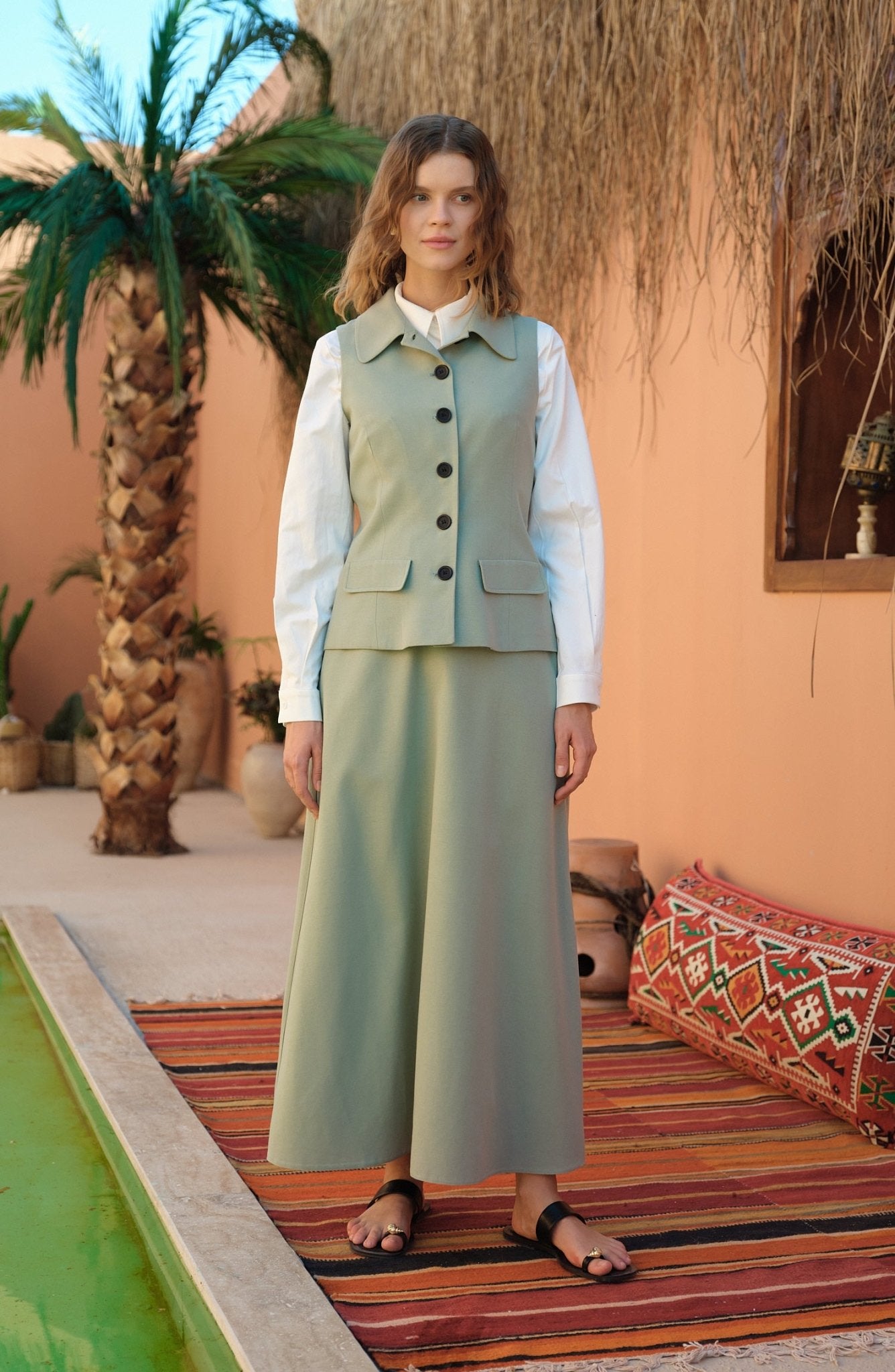 Keten Mint Kloş Etek - Fatma Atasoy