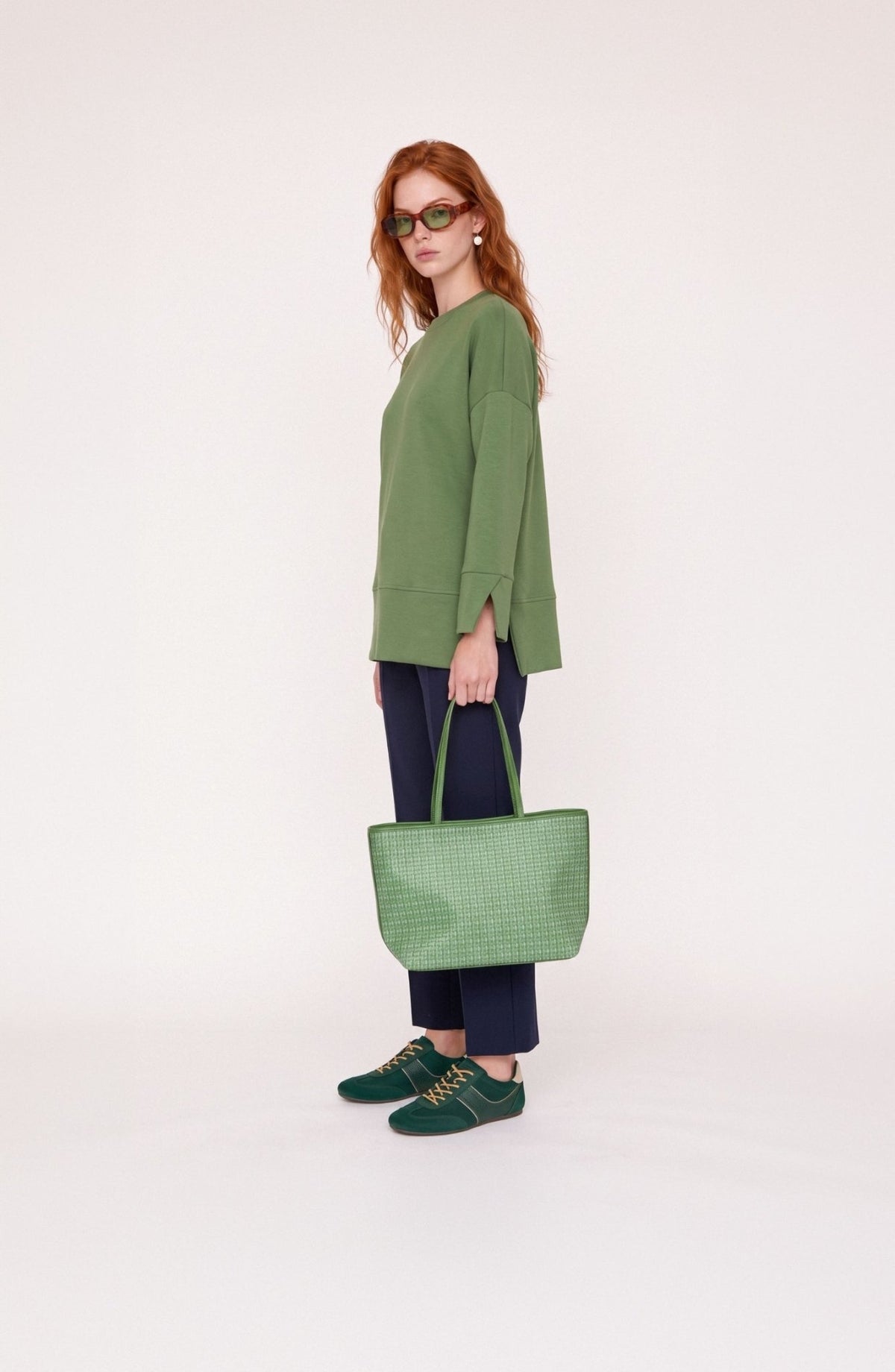 Kol Yırtmaçlı Yeşil Viskon Basic Sweatshirt - Fatma Atasoy