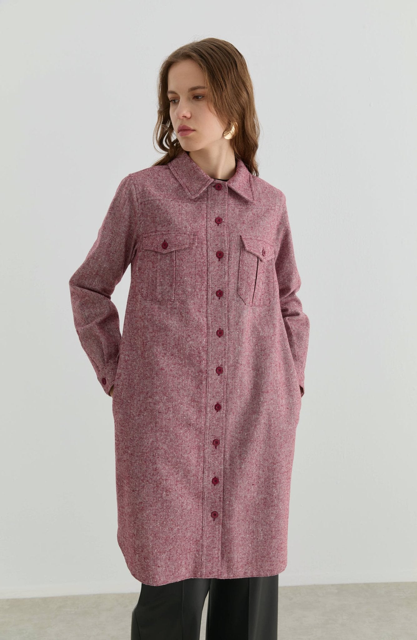 Körük Cepli Bordo Tüvit Gömlek Ceket - Fatma Atasoy